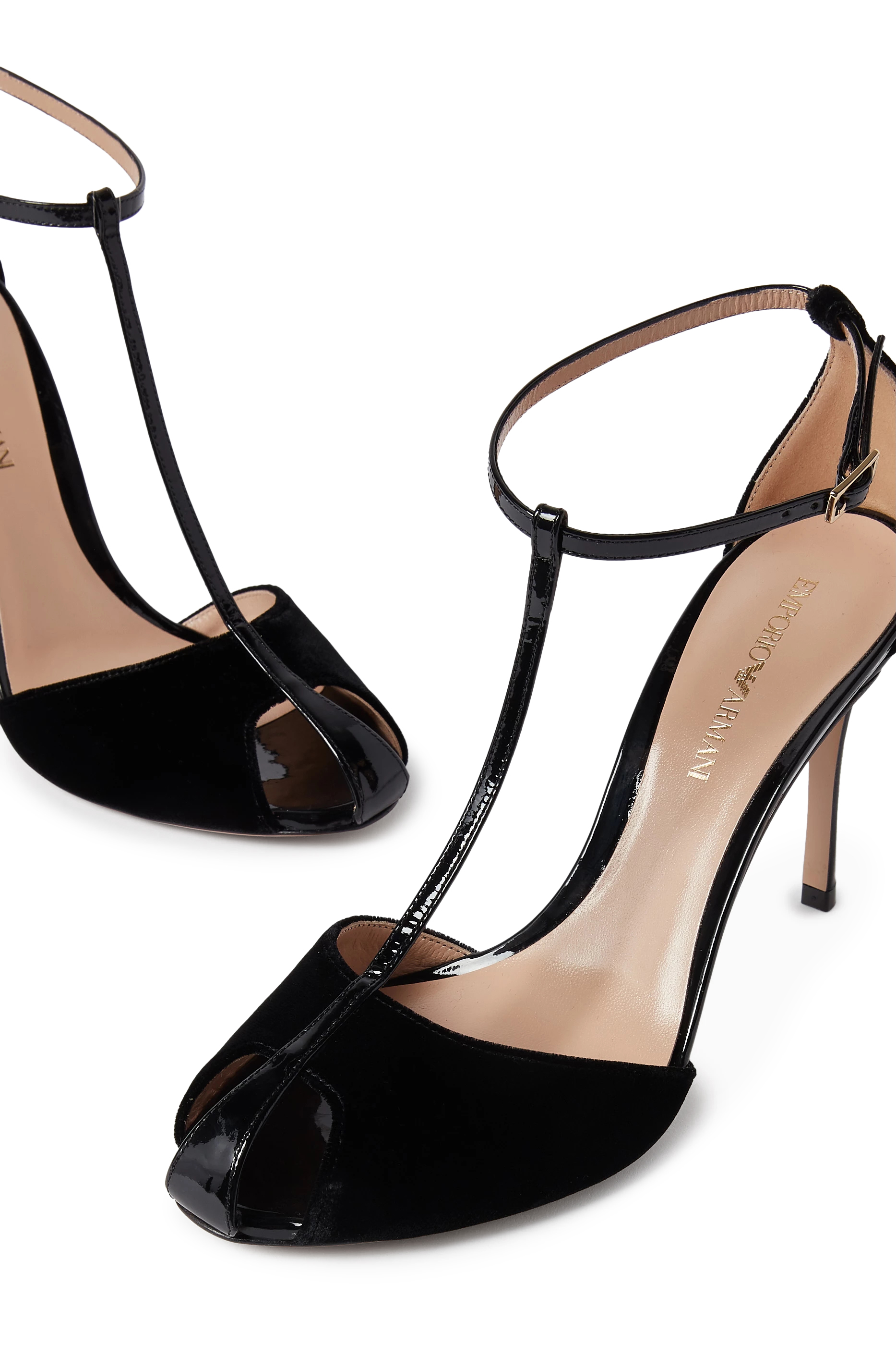  Velvet and Patent-Leather T-Bar 95 Sandals
