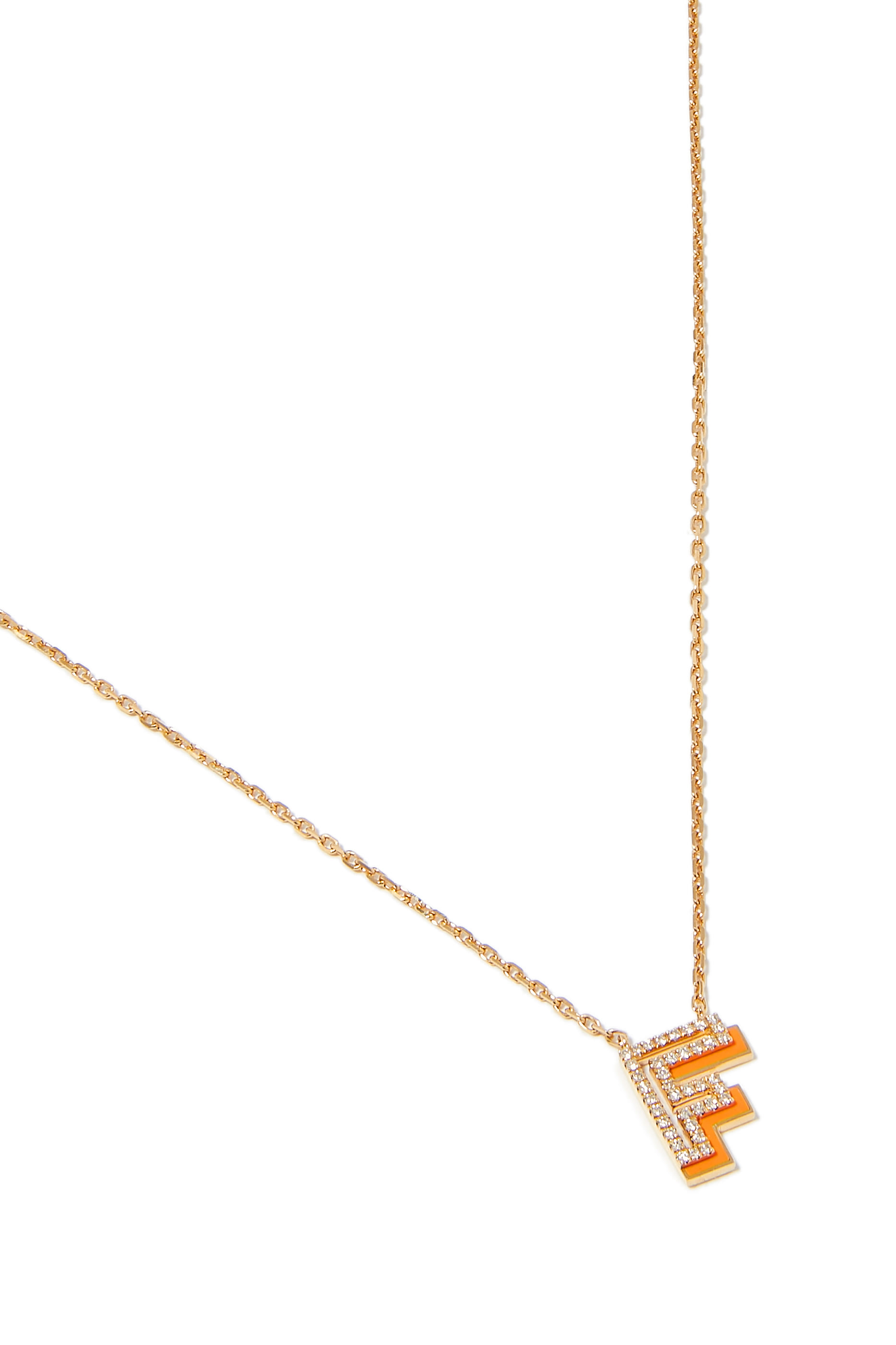 Letter F Silhouette Necklace, 18k Yellow Gold with Diamonds