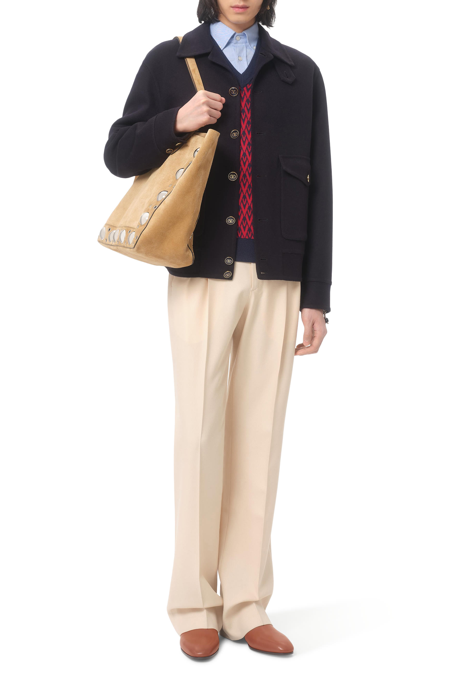 Wool Sweater with Toute la V Jacquard Pattern 