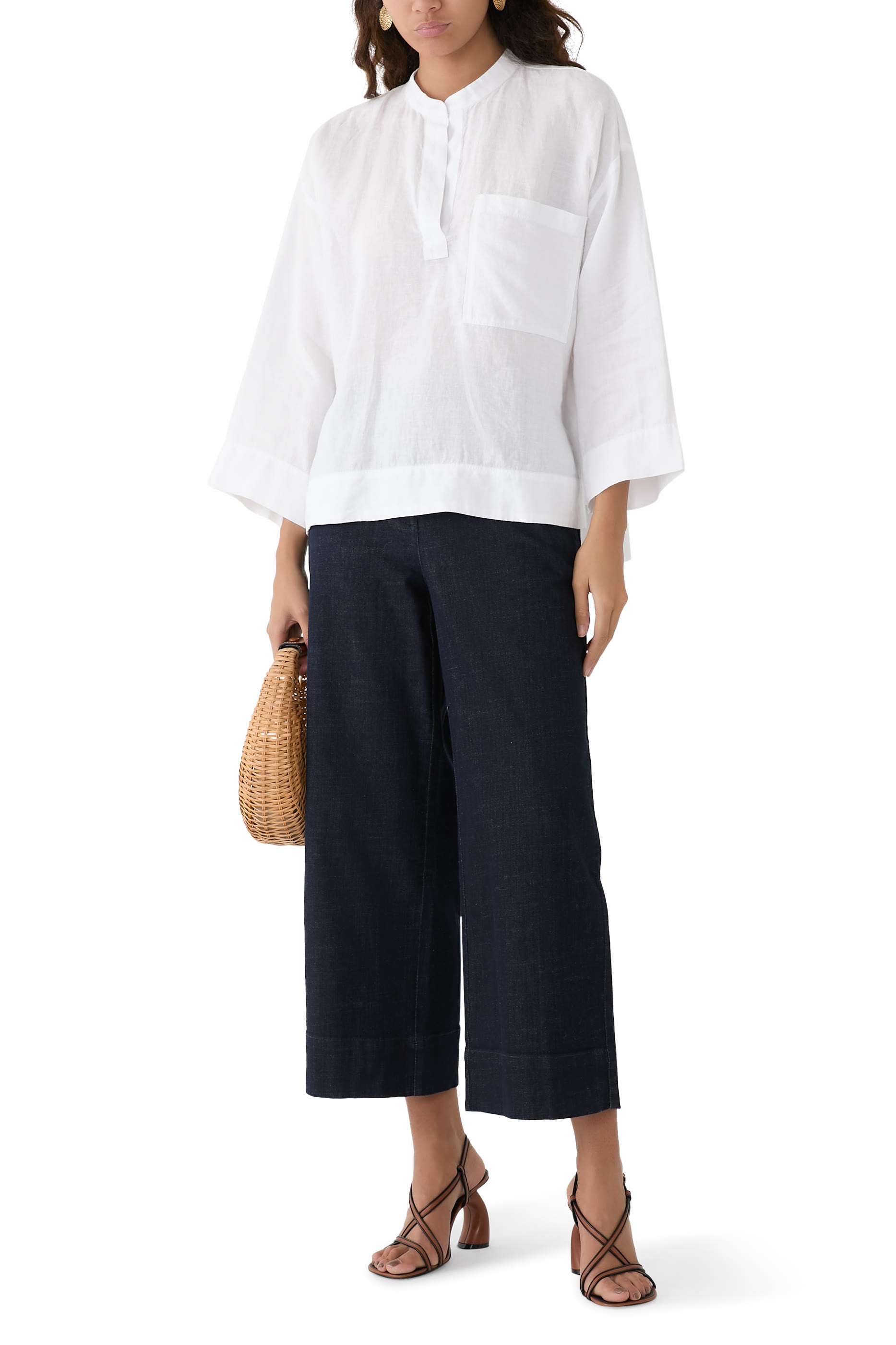 Washed Organic Cotton Poplin Mandarin Collar Shirt