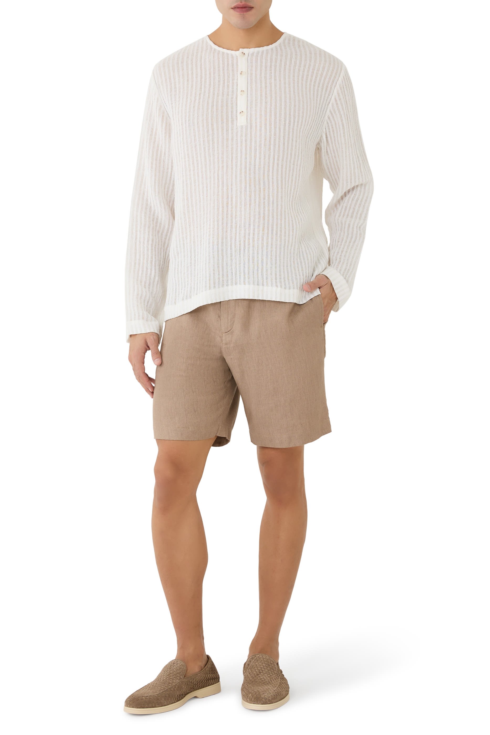 Sheer Stripe Linen Woven Henley