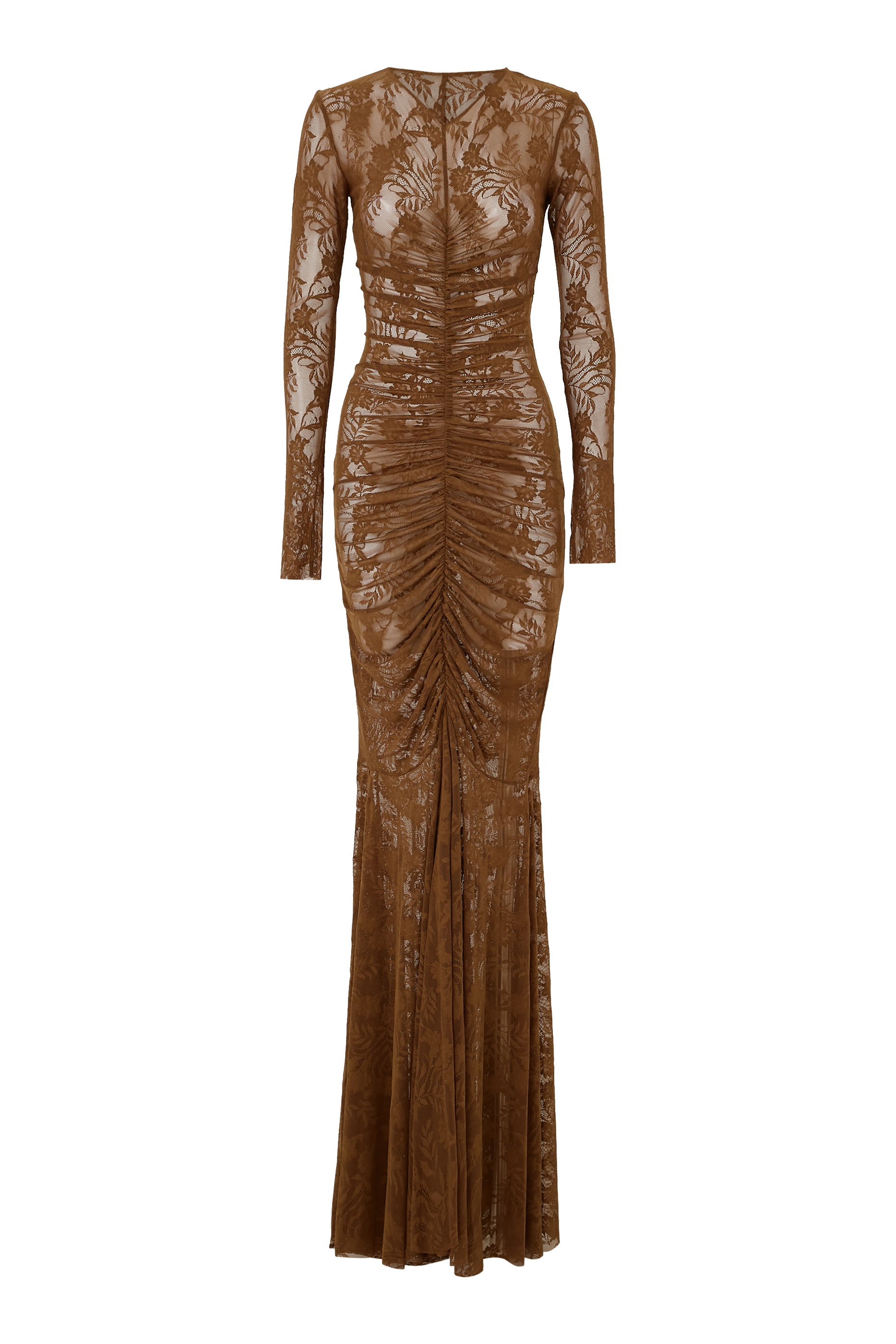 V Neck Shirred Front Fishtail Gown