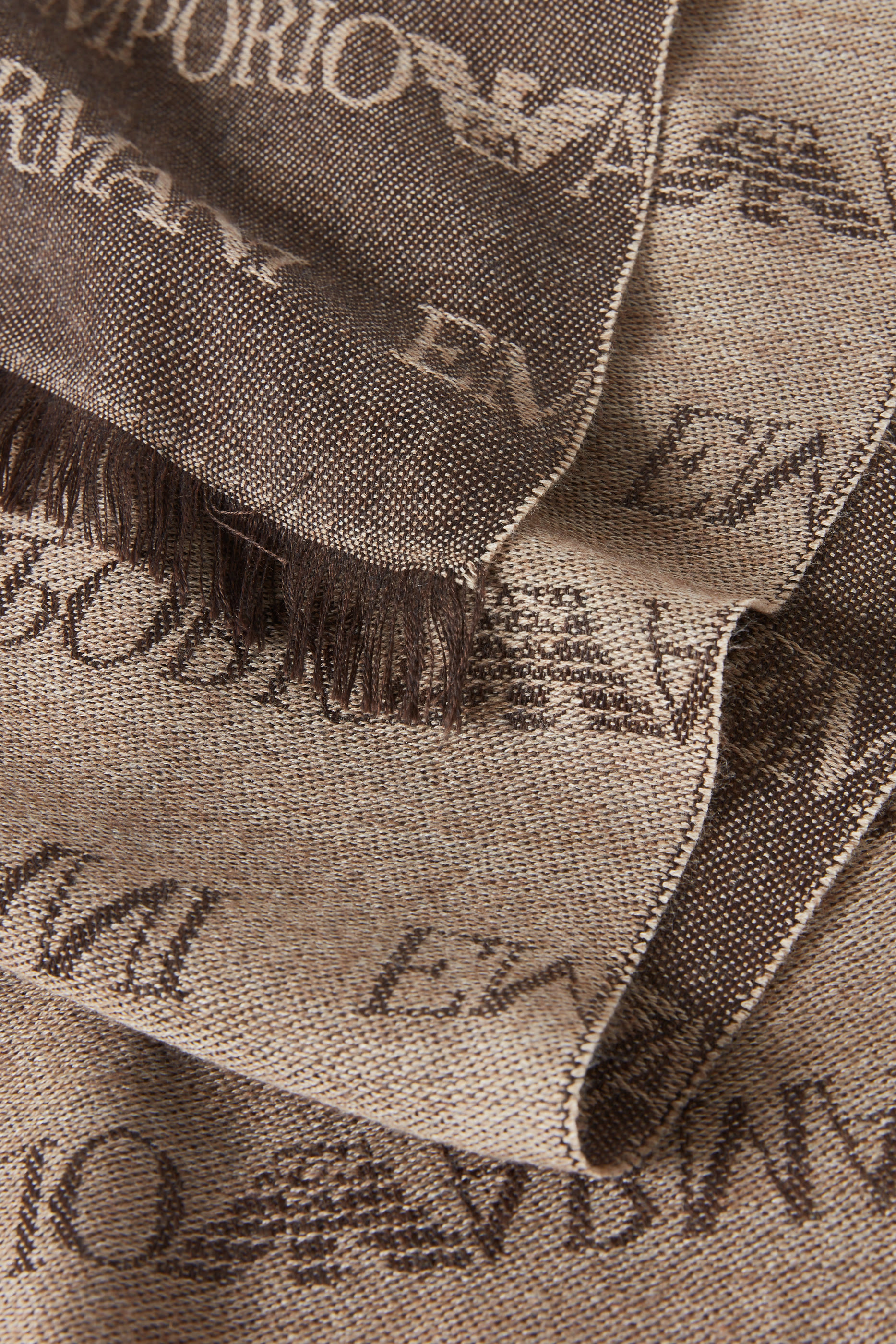 Jacquard Logo Lettering and Fringes Virgin-Wool Blend Scarf