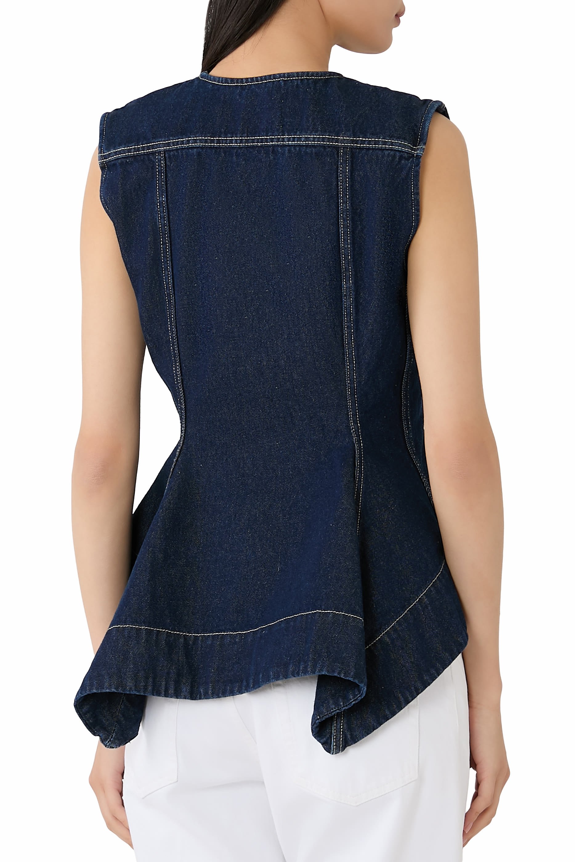 Button-Up Denim Peplum Vest
