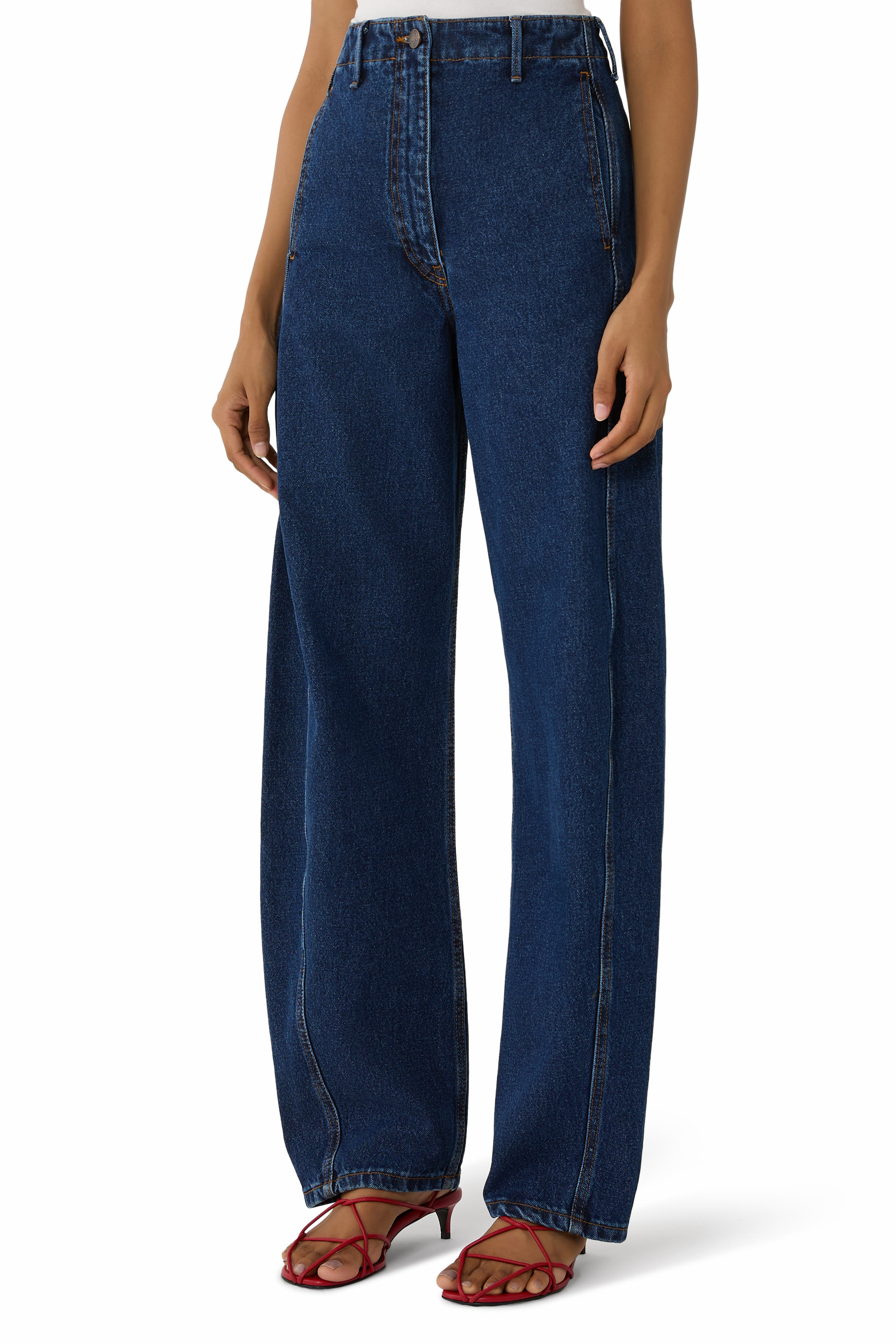 Wide-Leg Faded Denim Pants