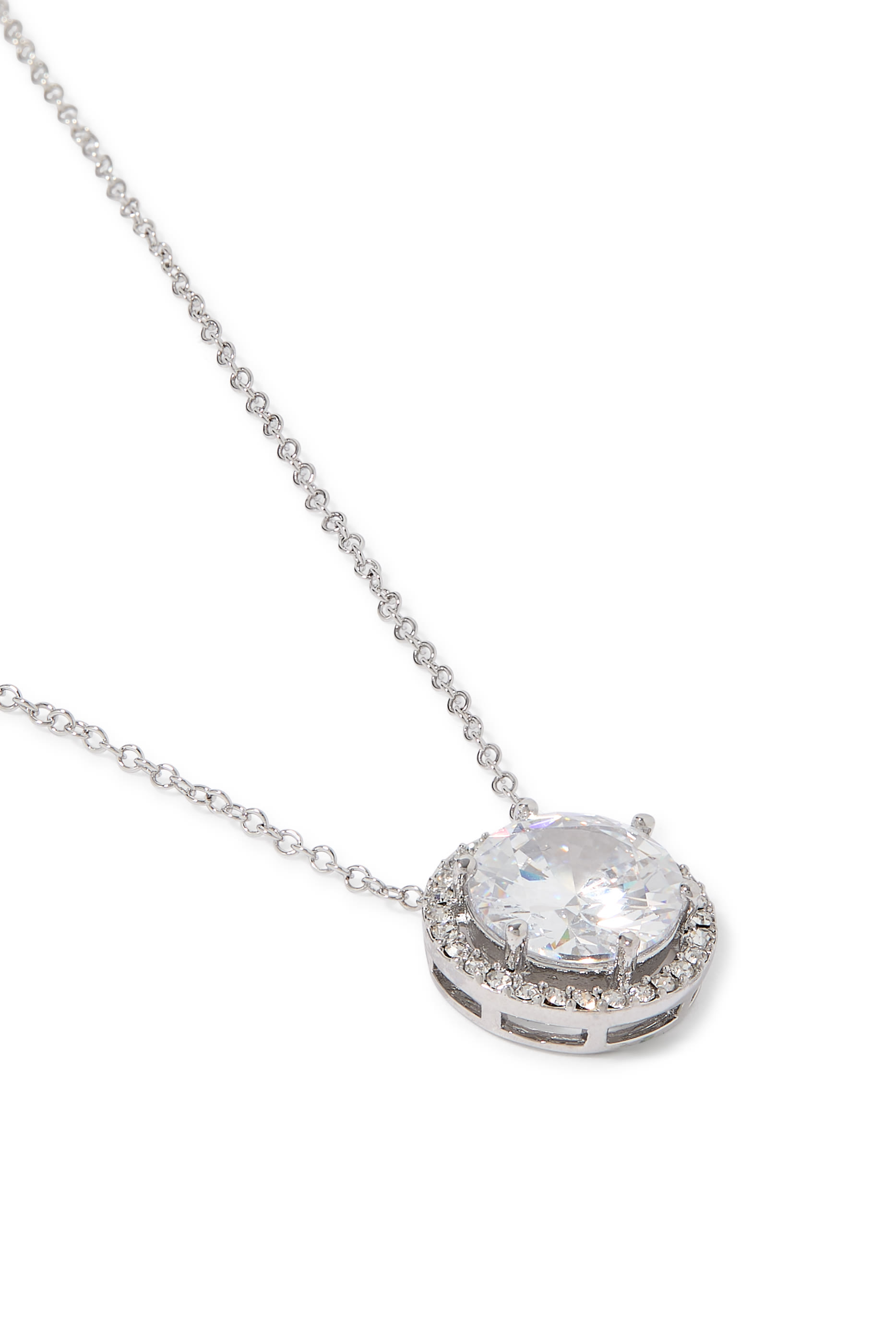 Pendant Necklace and Earrings Set, Rhodium Plated Brass & Cubic Zirconia