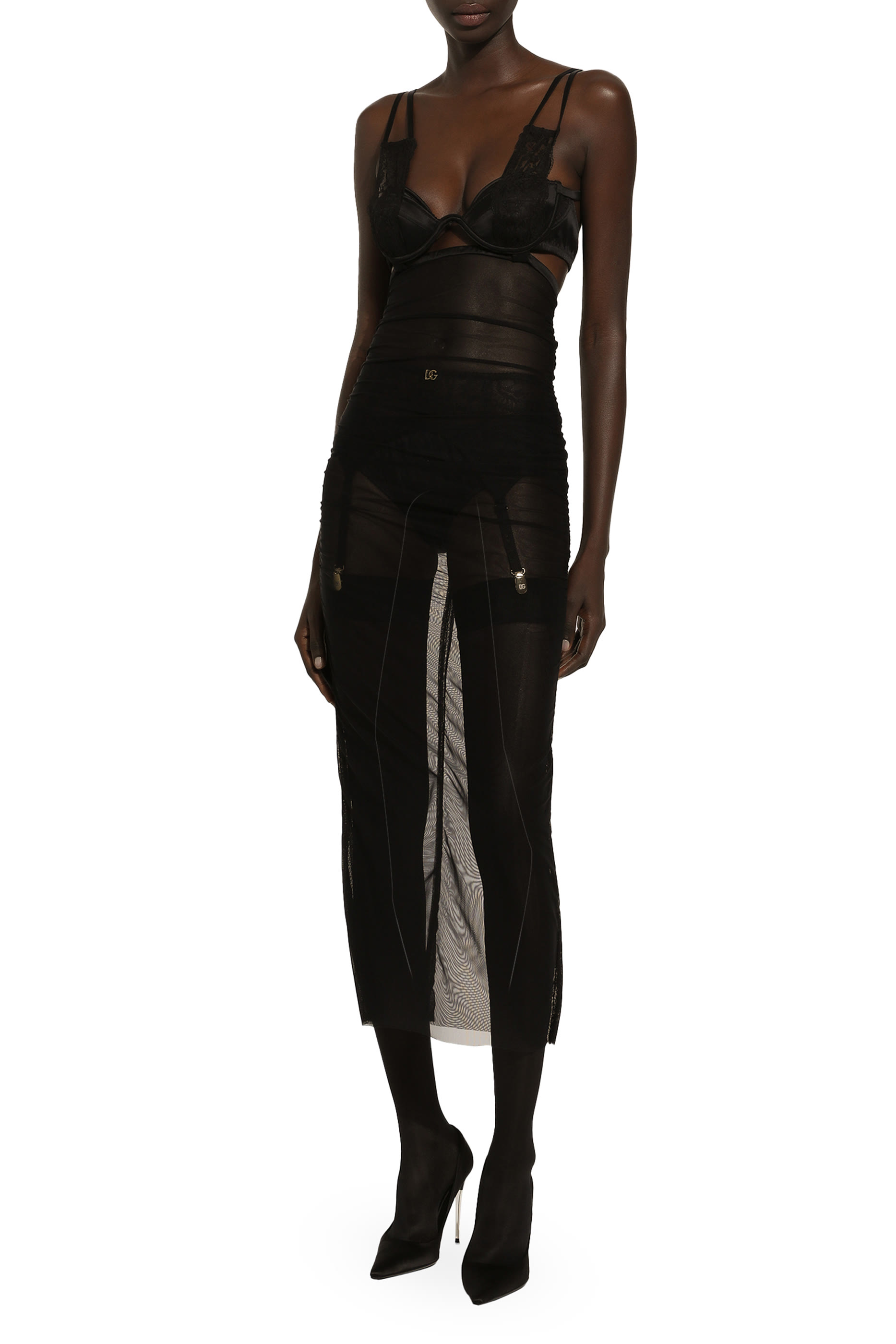 Tulle Calf-Length Dress with Corset Details