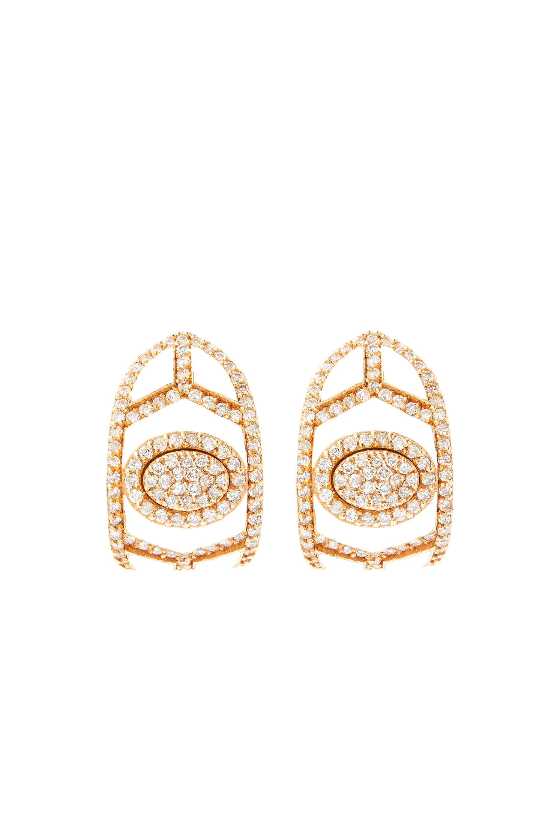 Shield Earrings White, 18k Rose Gold & Diamonds