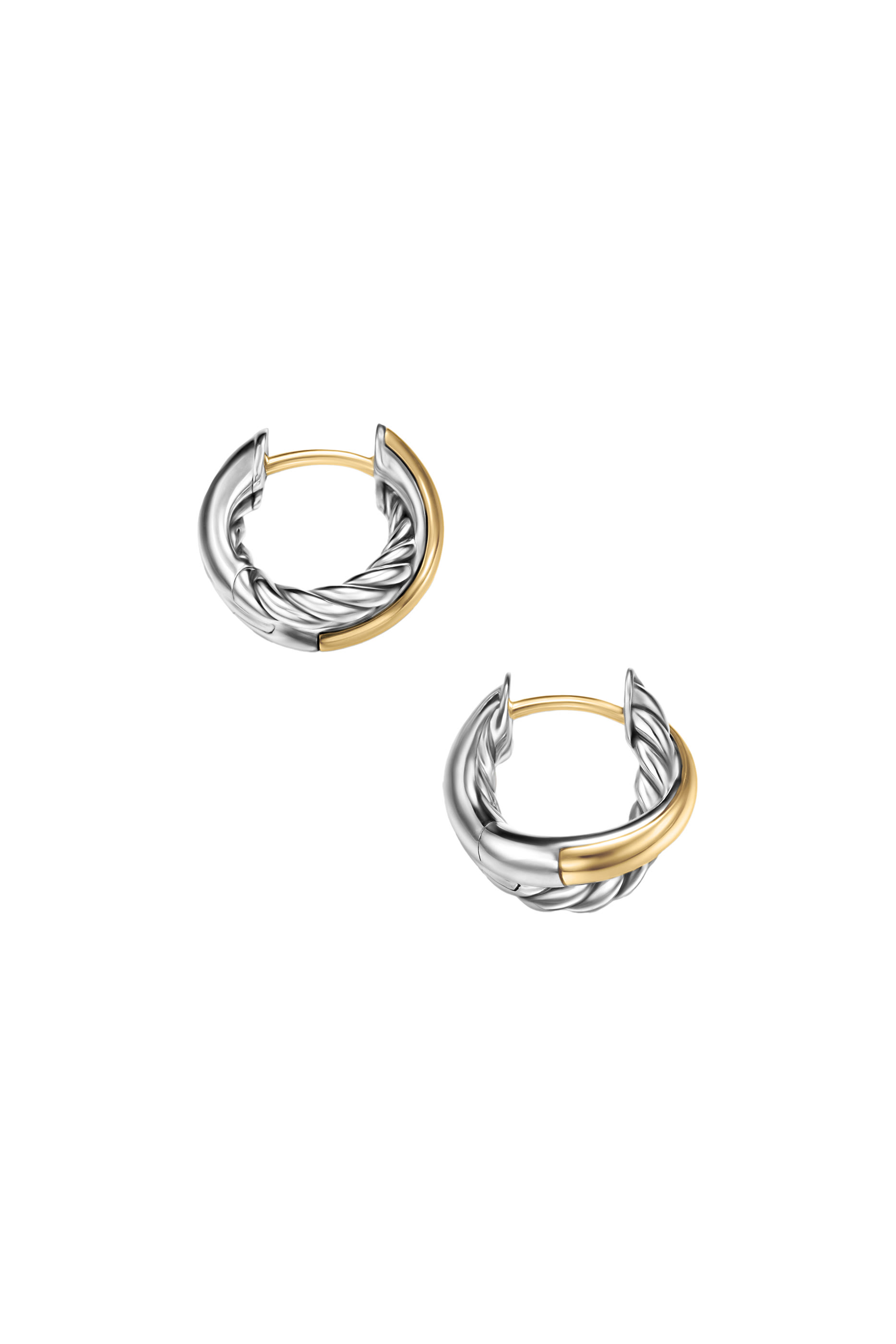 Crossover Huggie Hoop Earrings, Sterling Silver & 18k Yellow Gold