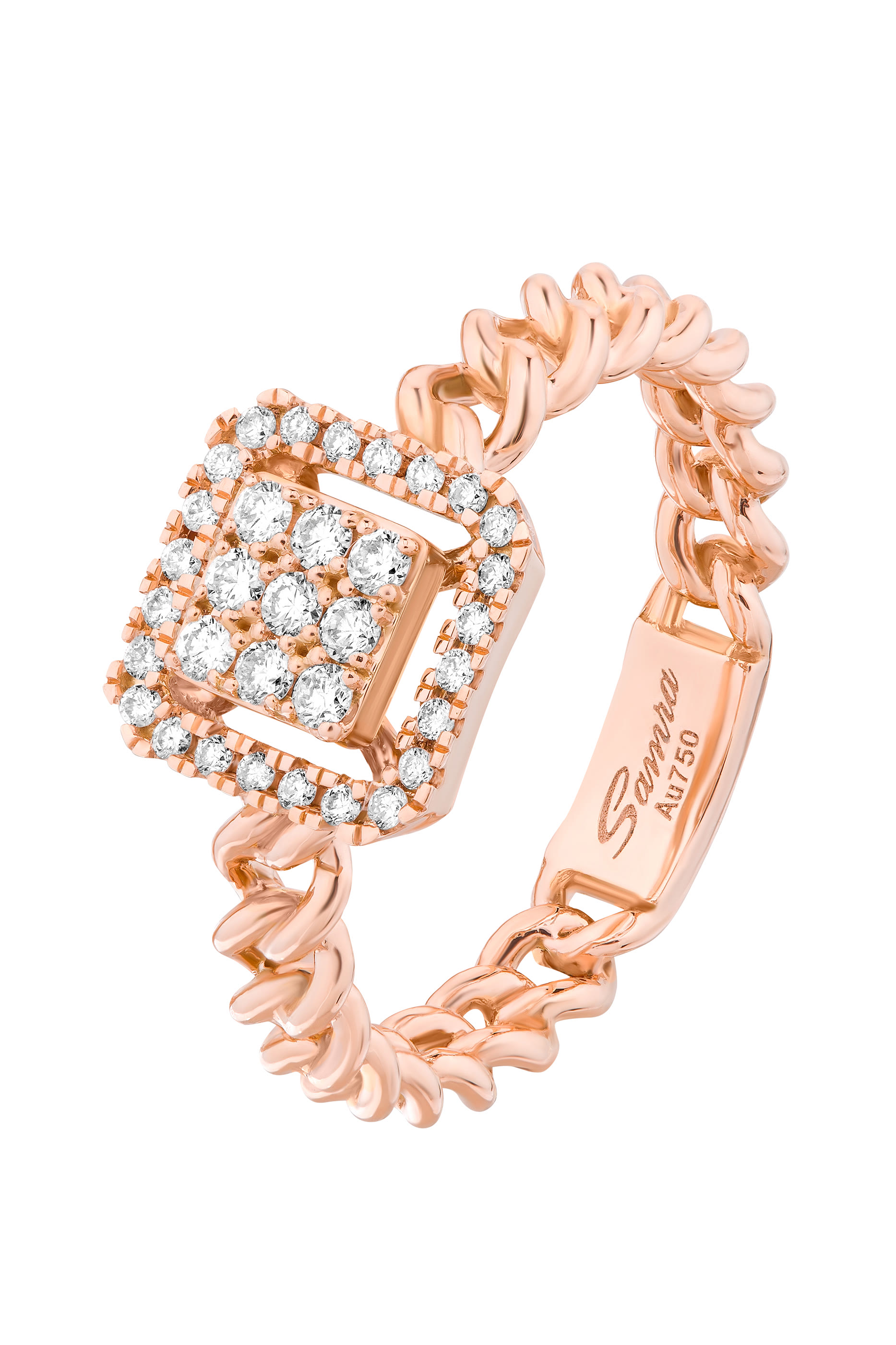 Quwa Square Single Ring, 18k Pink Gold & Diamonds