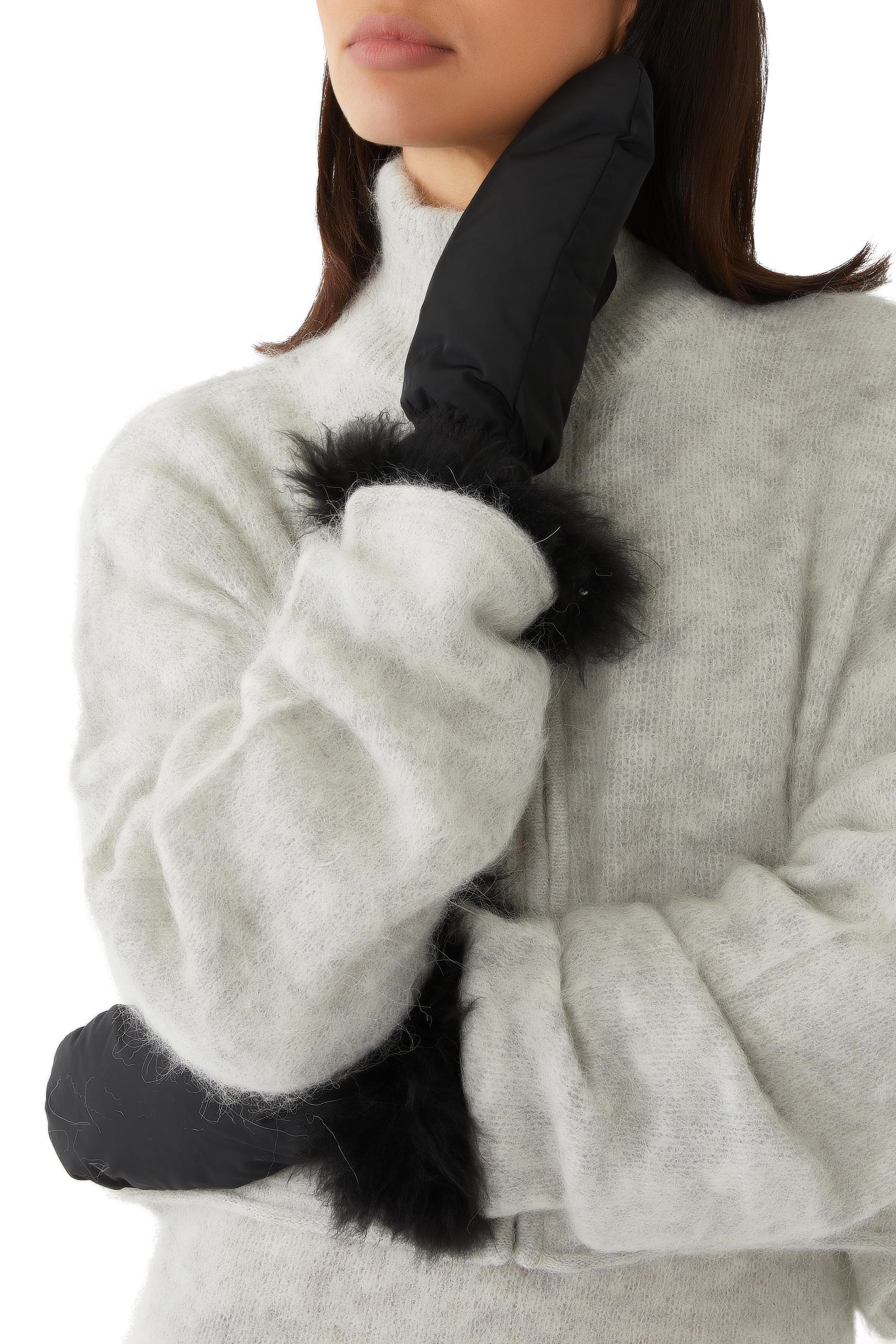 Flannel Mittens with Fox Fur Trim