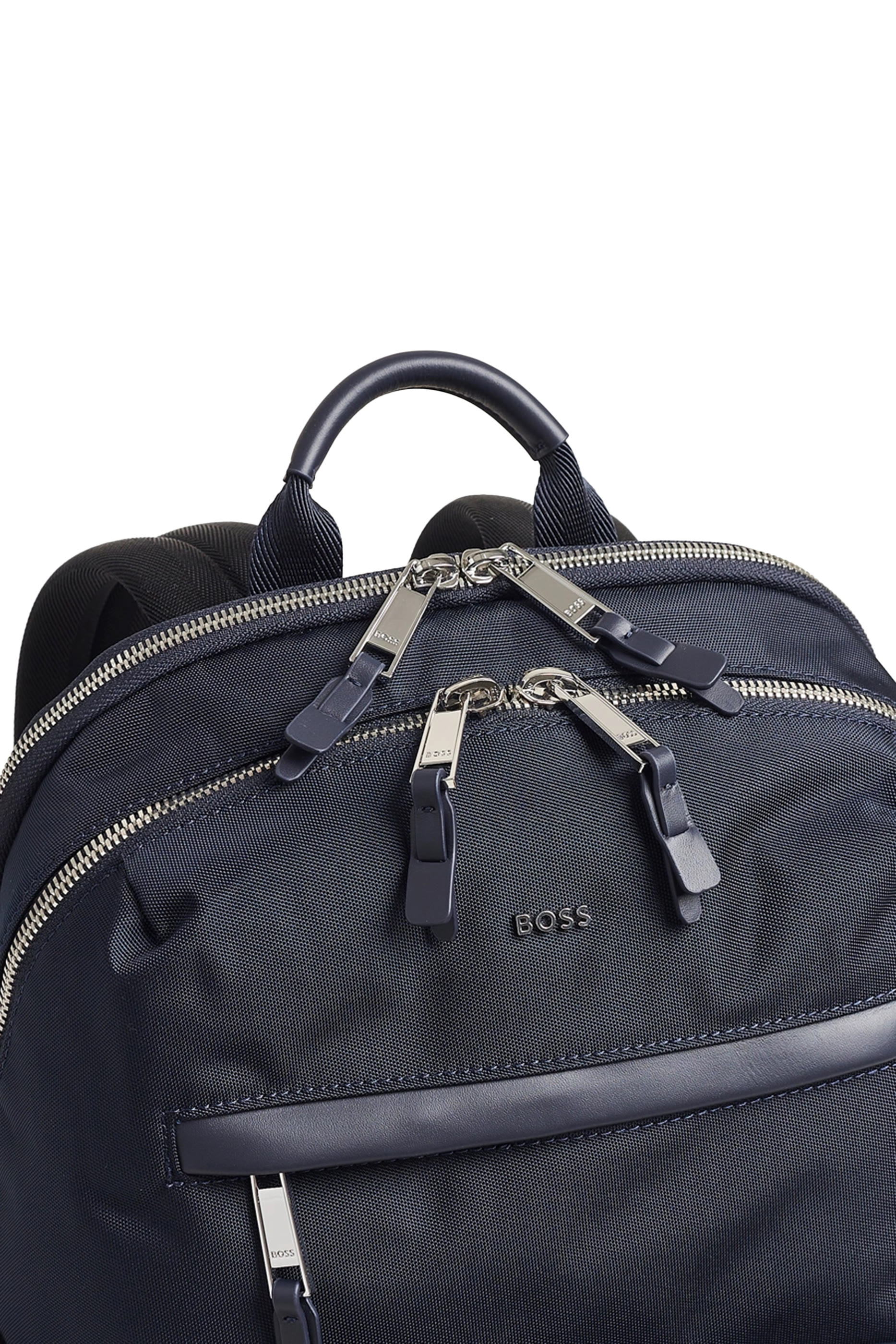 Silver-Tone Logo Lettering Leather-Trim Backpack