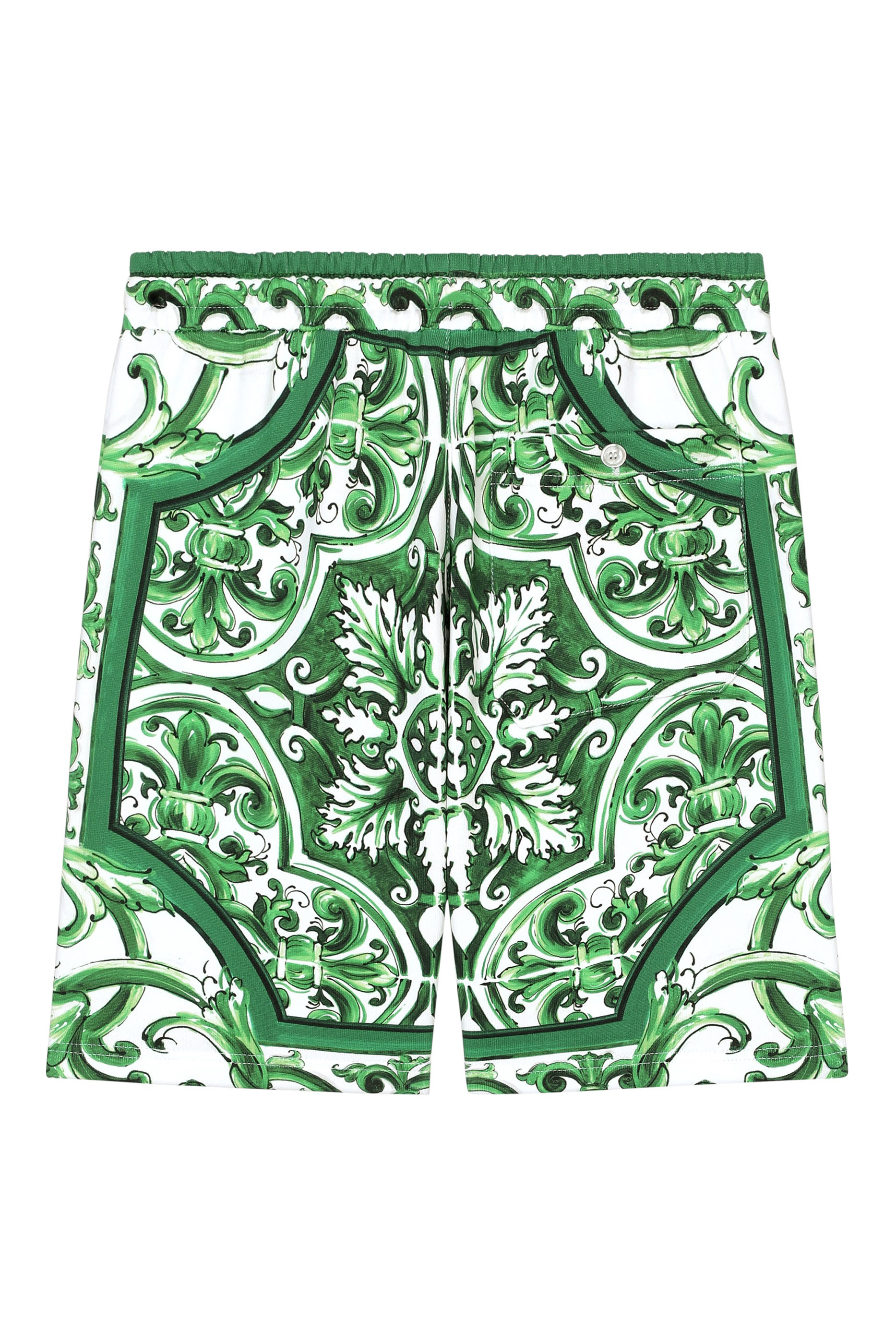 Kids Jersey Shorts with Green Majolica Print