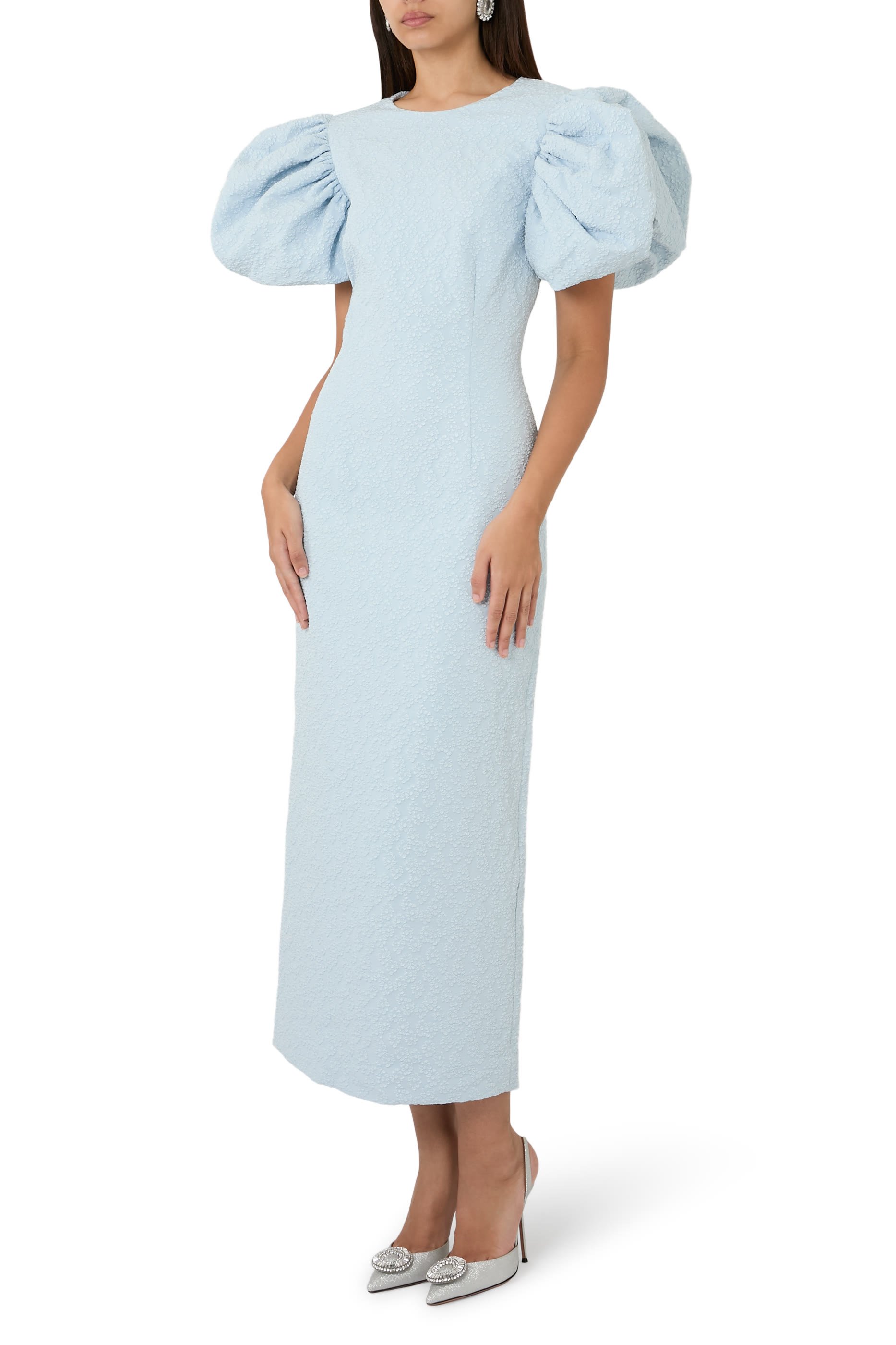 Puffy Jacquard Midi Dress