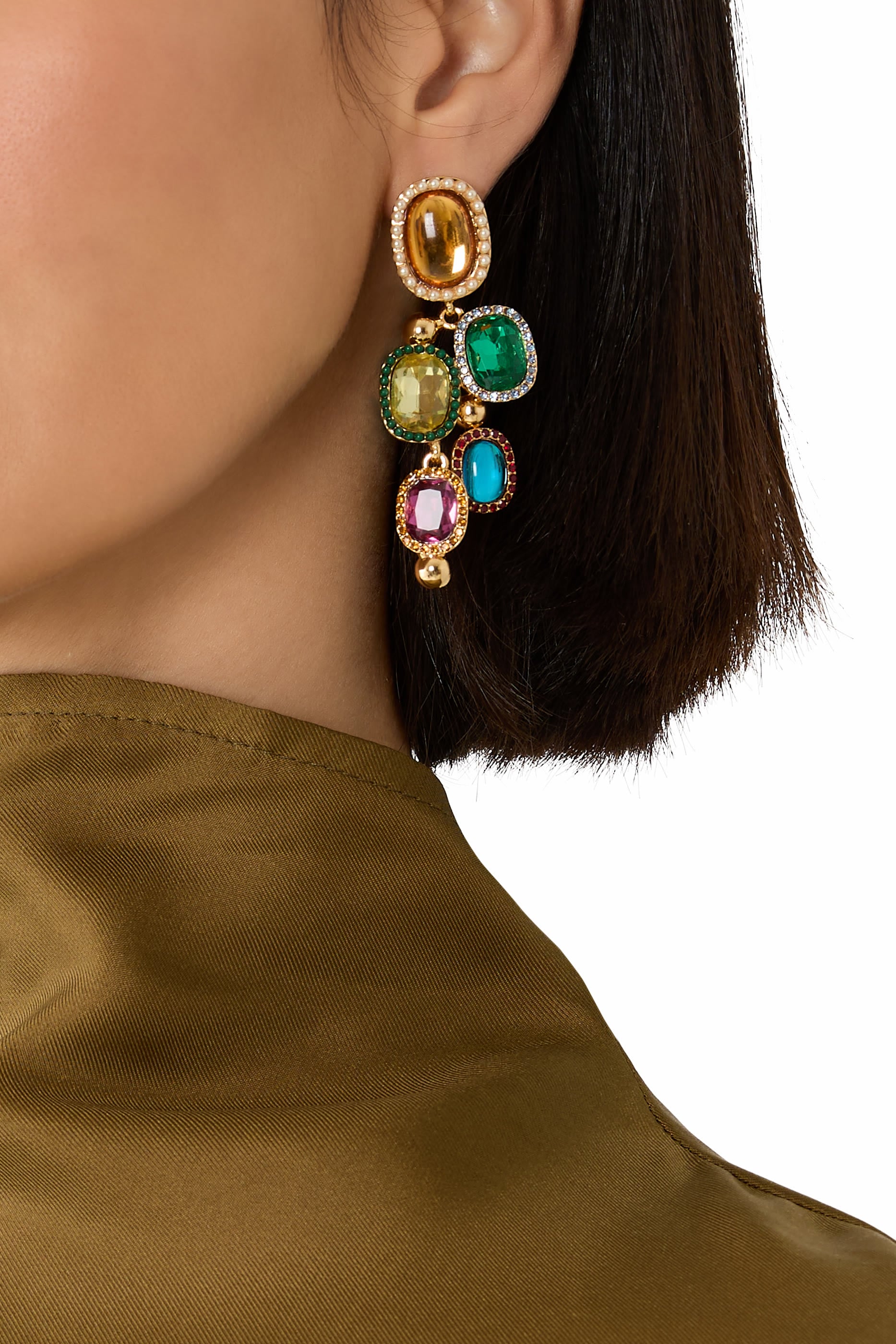 Sloane Earrings, Brass & Crystals