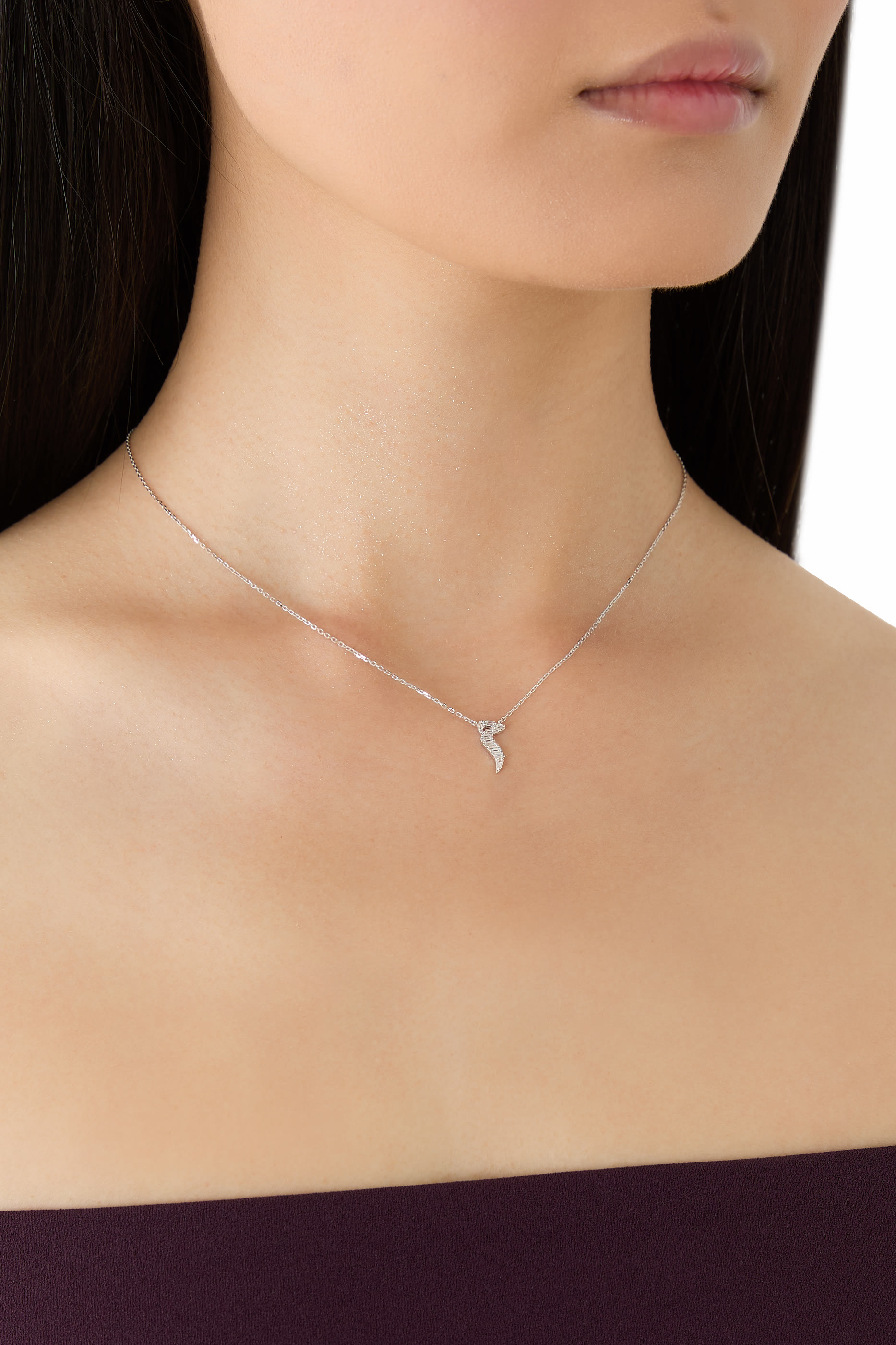 Oula Baguette Diamond Letter Chain Pendant, 18k White Gold & Diamonds