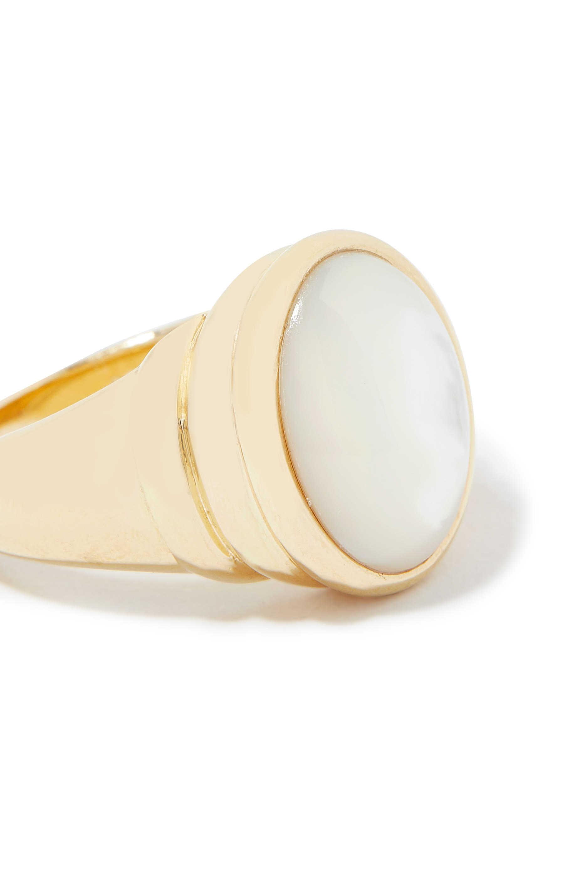 Savi Ridge Oval Chunky Ring, 18k Gold-Plated Sterling Silver, Pearl & Crystal Quartz