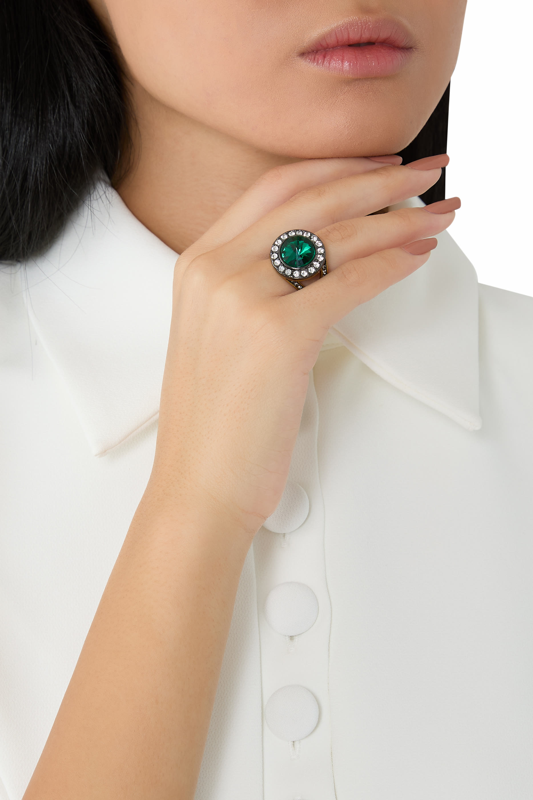 Small Octavia Ring, Brass & Glass, Cubic Zirconia