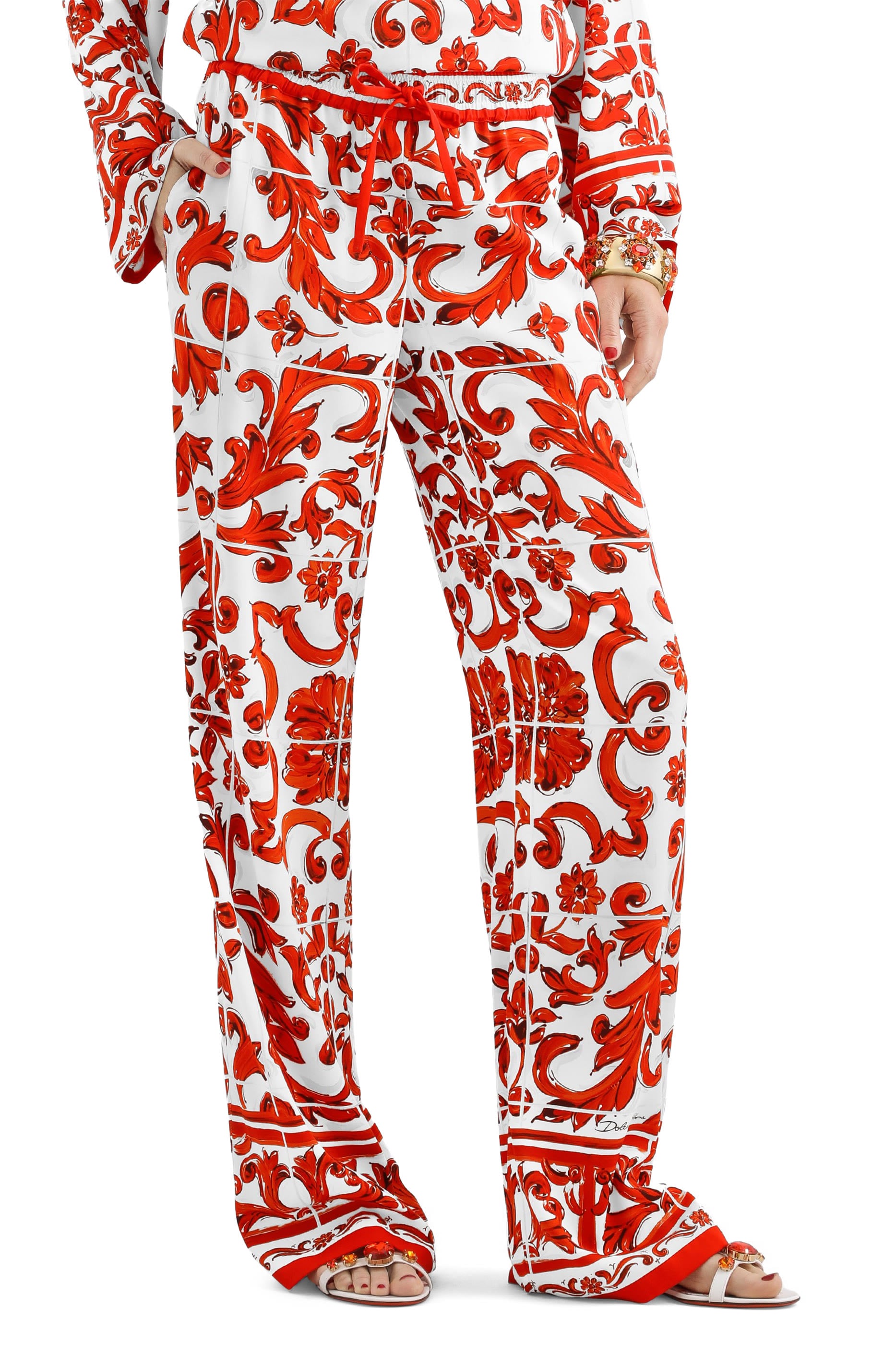 Majolica-Print Silk Twill Vanity Trousers