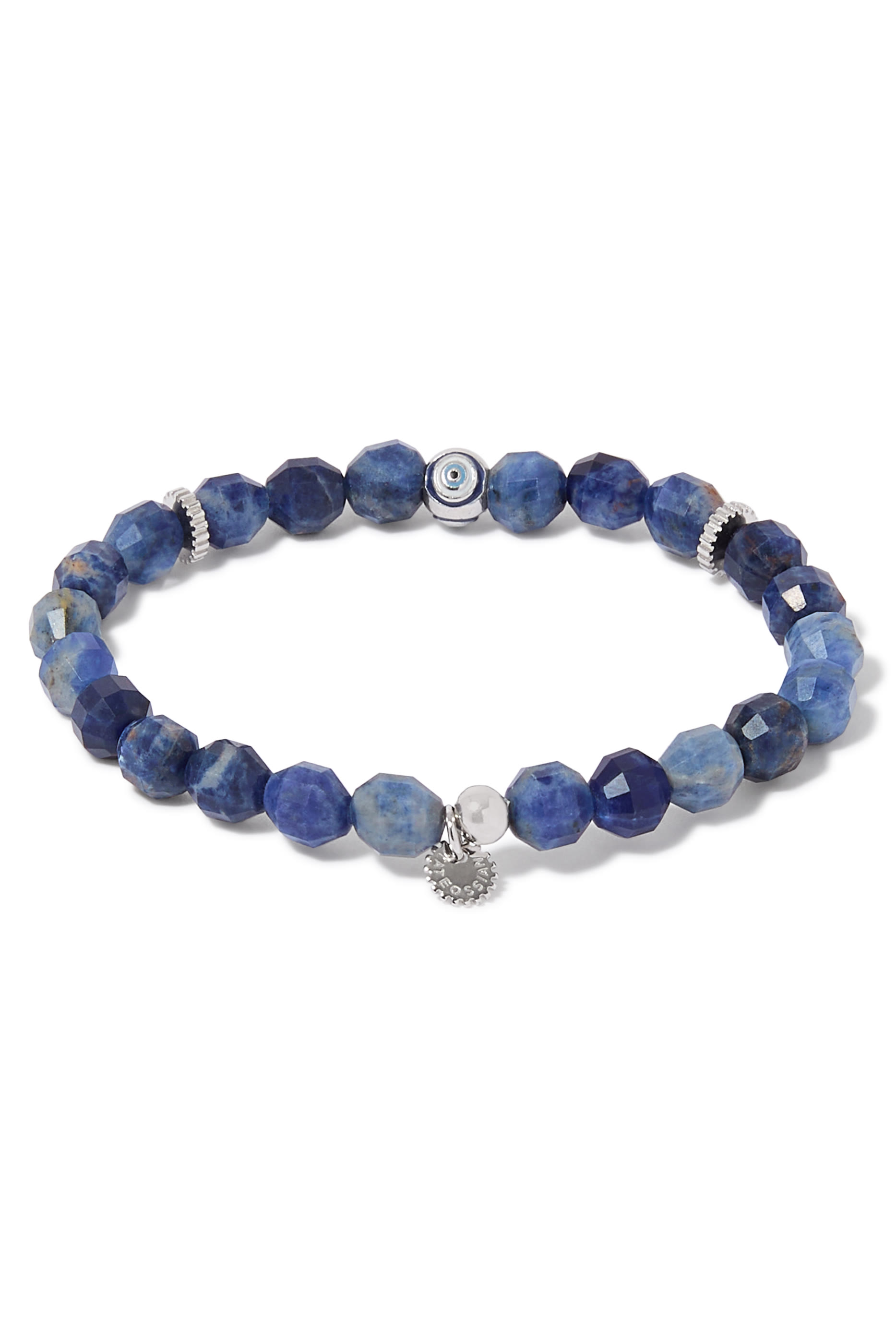 Hexade Evil Eye Bracelet, Rhodium Plated Sterling Silver & Sodalite