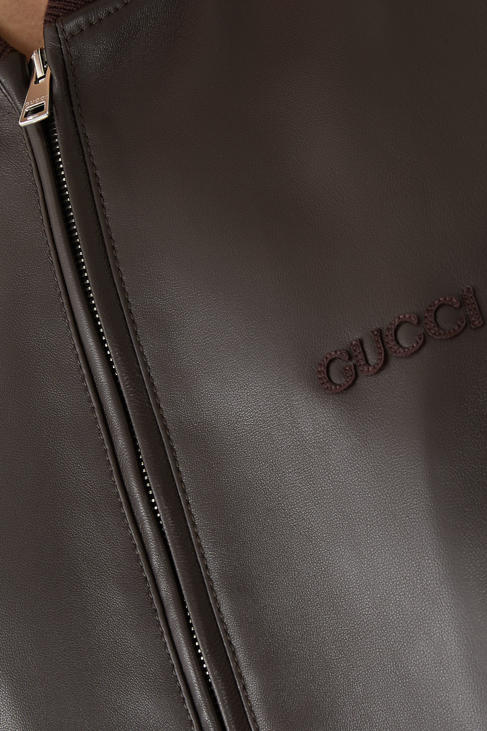 Embroidered Leather Bomber Jacket