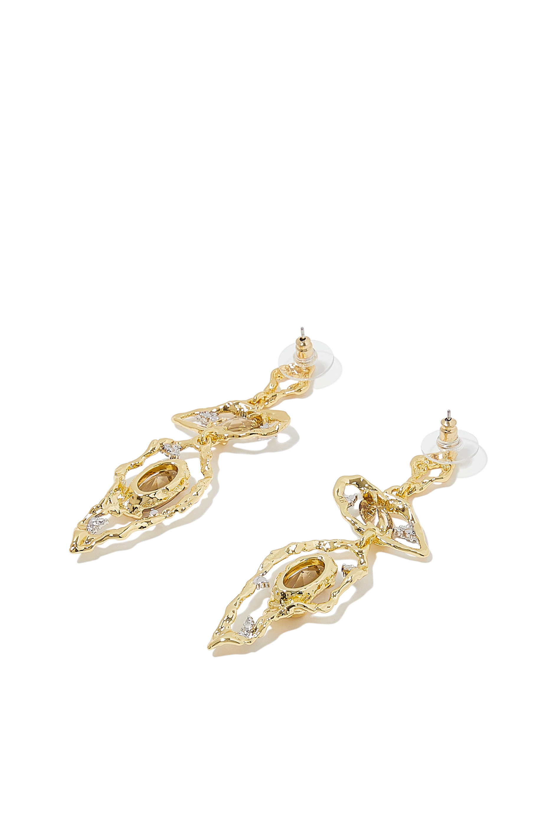14K Gold Smoky Topaz Brut Desert Long Earrings
