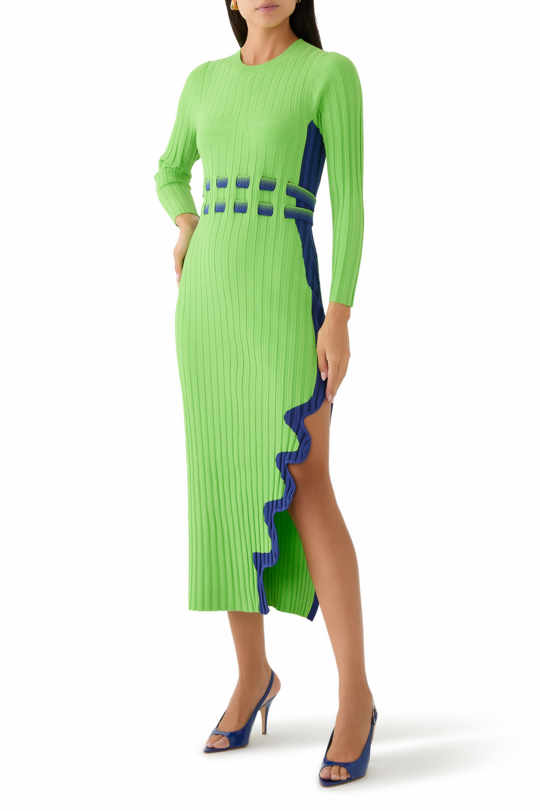 Aster Pleated Dress with Wavy Slit