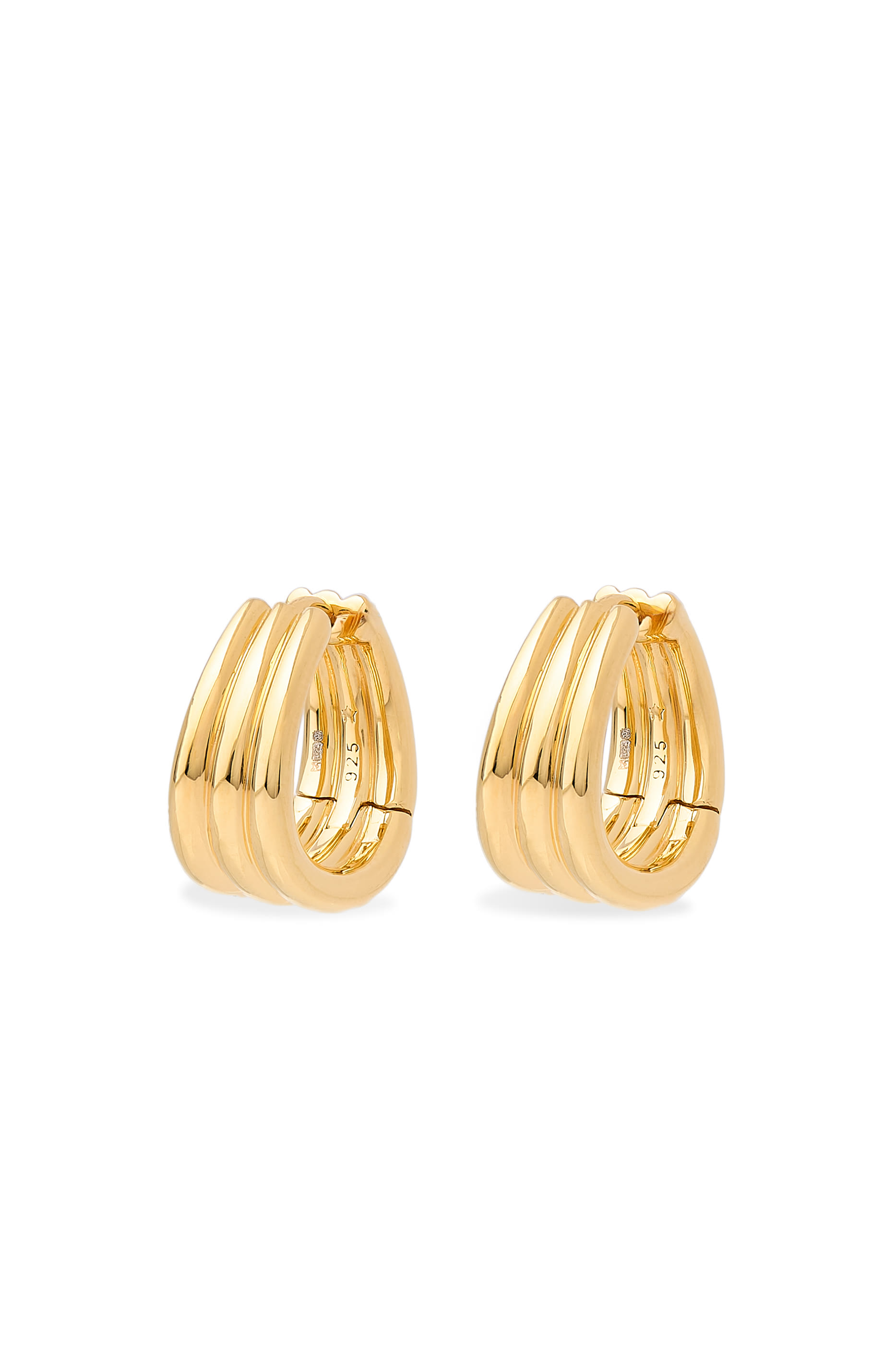 Savi Triple Ridge Hoop Earrings, 18k Recycled Gold Vermeil on Recycled Sterling Silver
