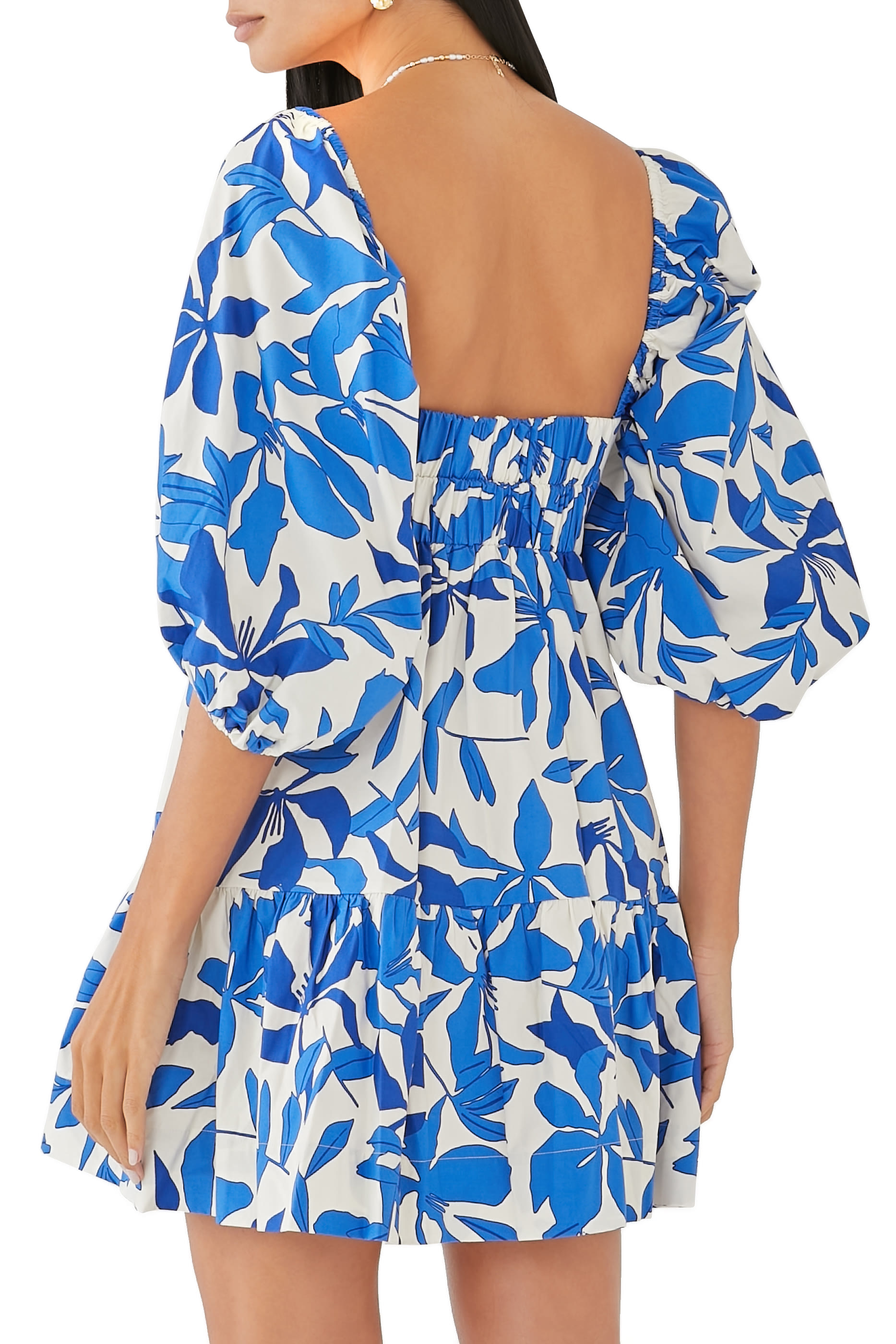 Bleue Square Neck Tiered Mini Dress