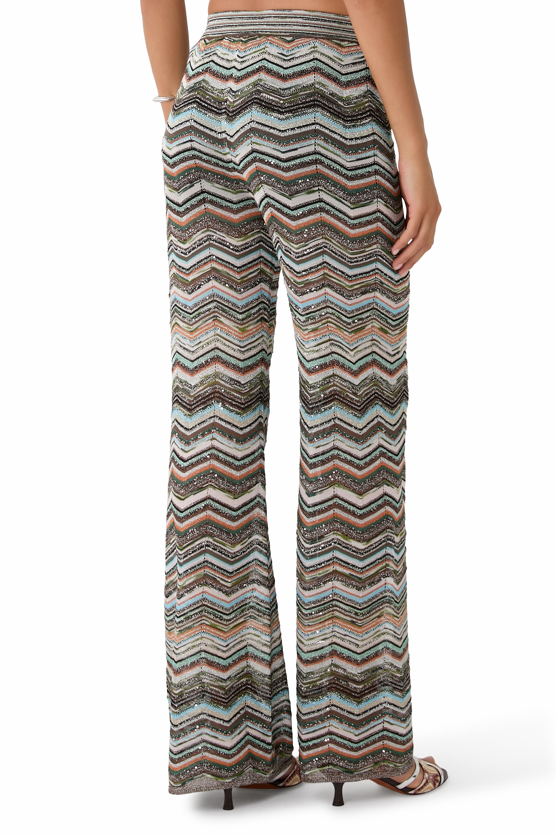 Chevron Sequined Flared Pants