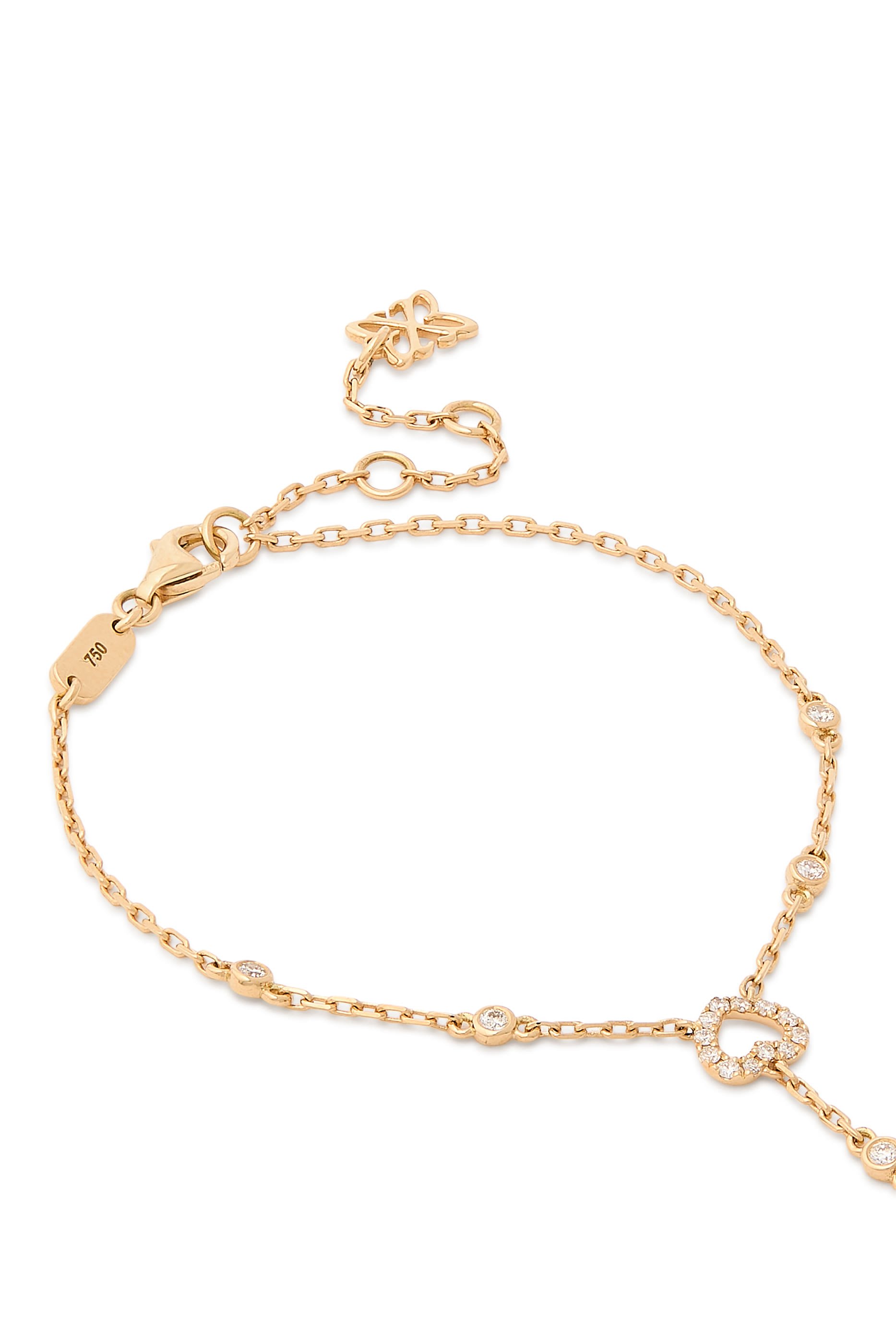 Heart Hand Chain, 18K Yellow Gold with Enamel & Diamonds