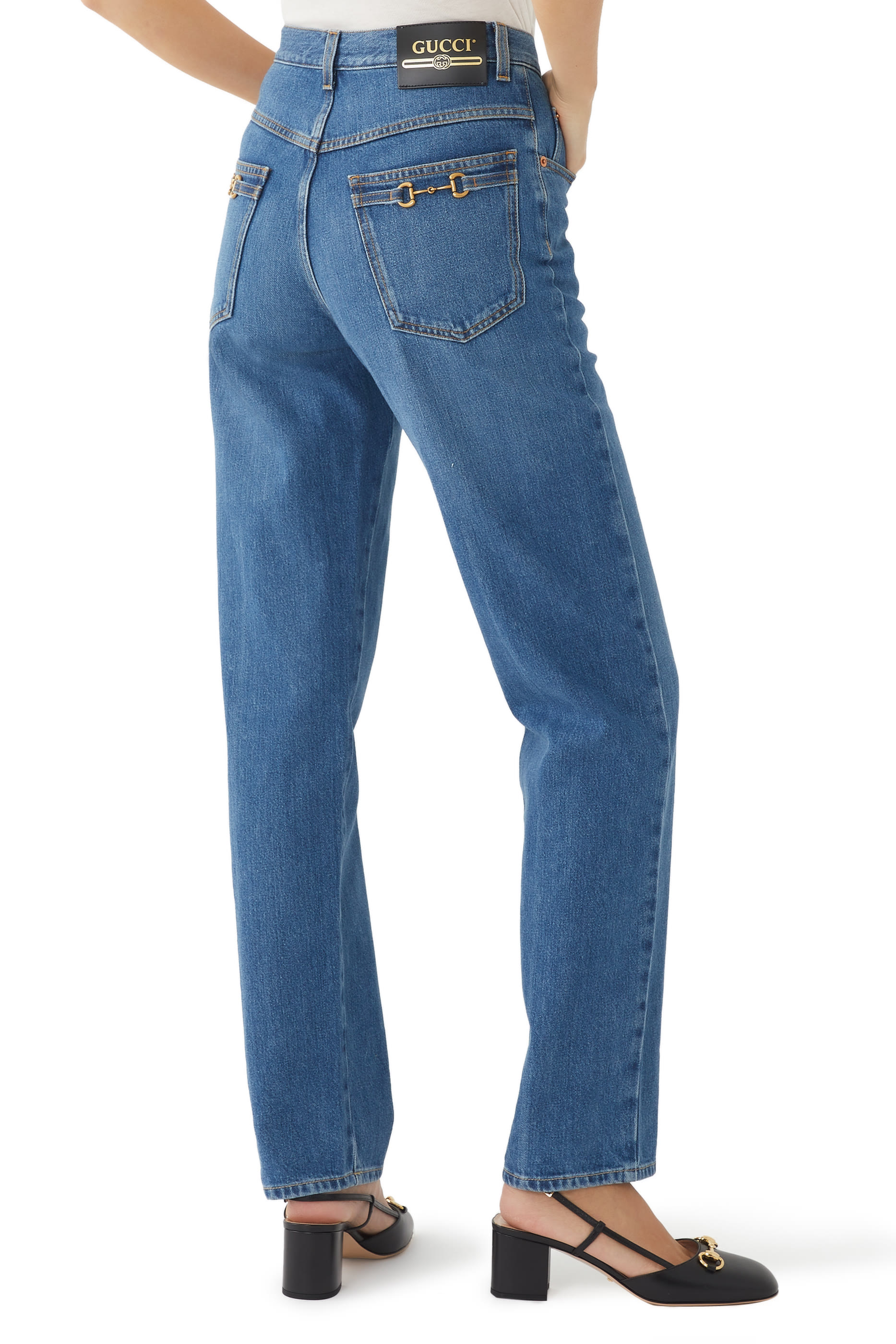 '80s Fit Denim Pants With Horsebit Details