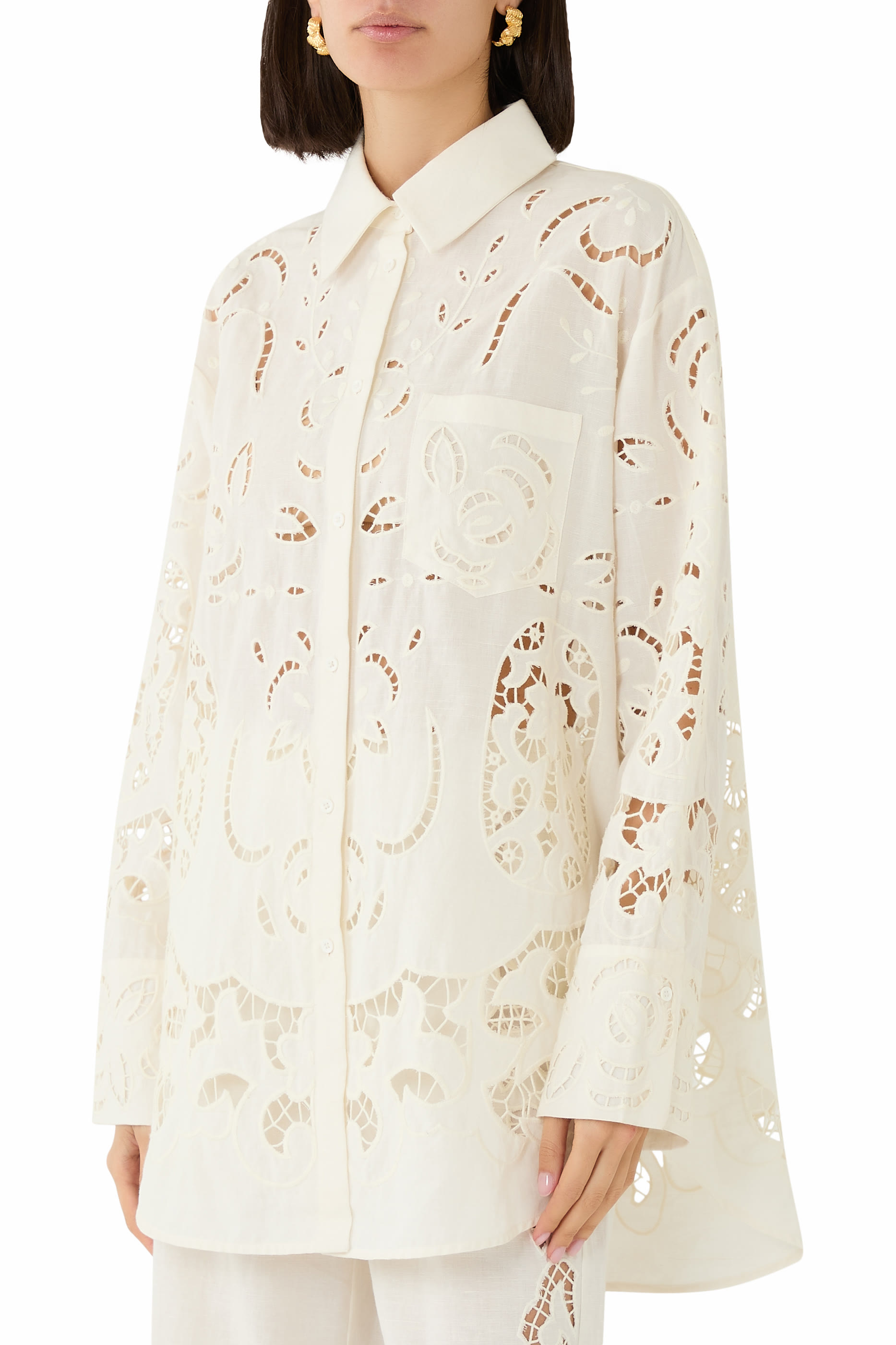 Finely Eyelet Oversized Button-Down Shirt