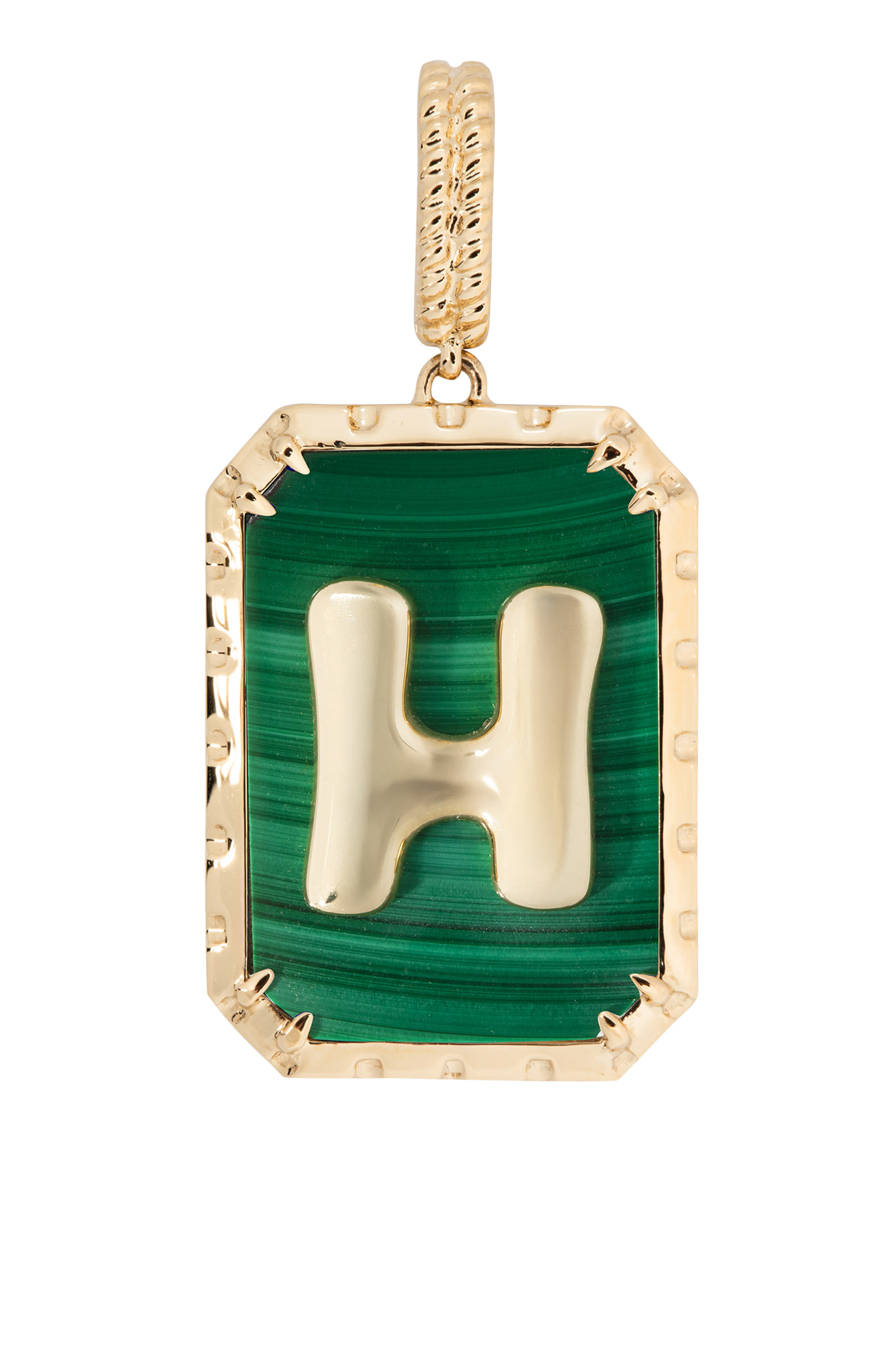 Letter H Charm,  18K Yellow Gold & Malachite