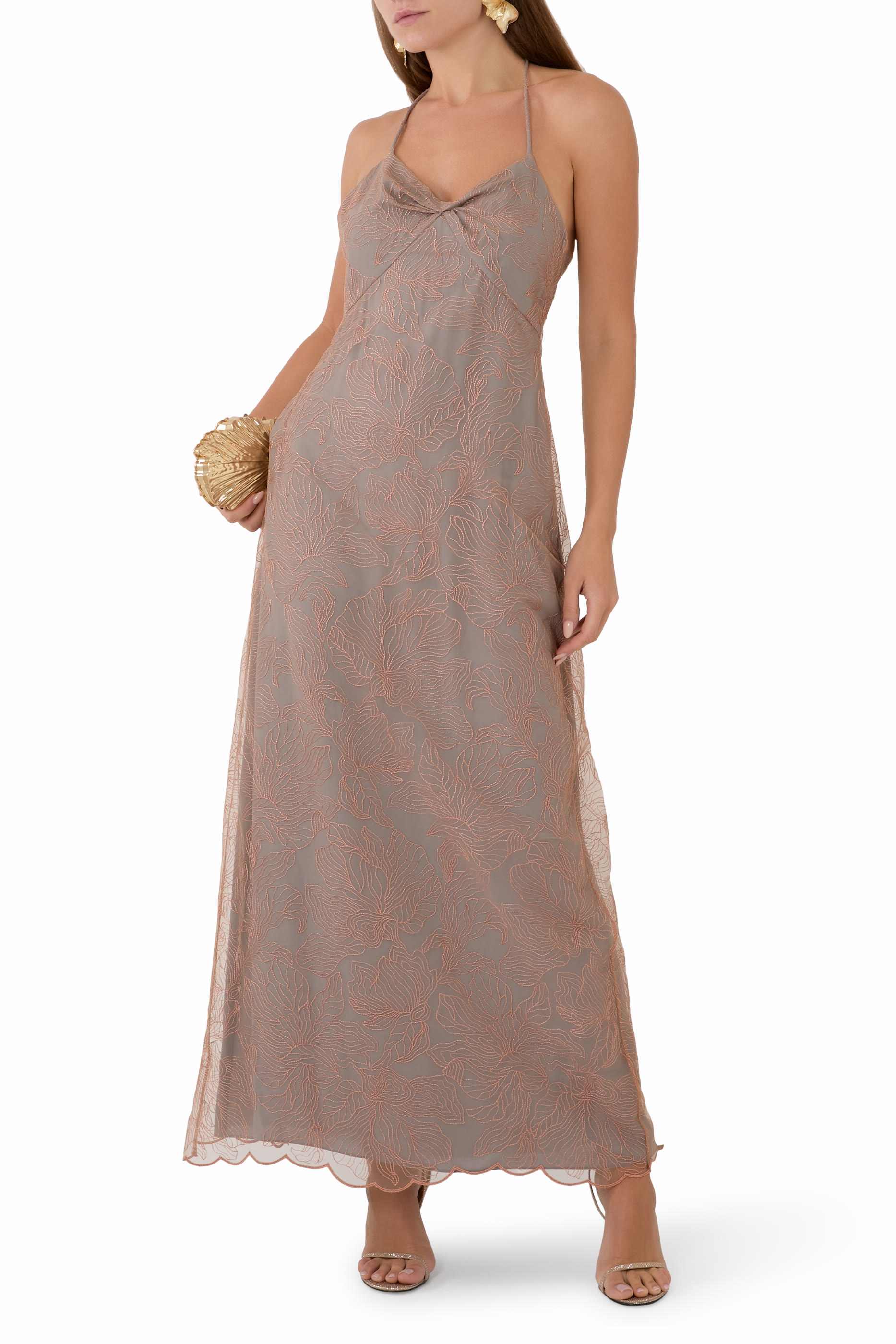 Lurex Flower Embroidery Tulle Dress