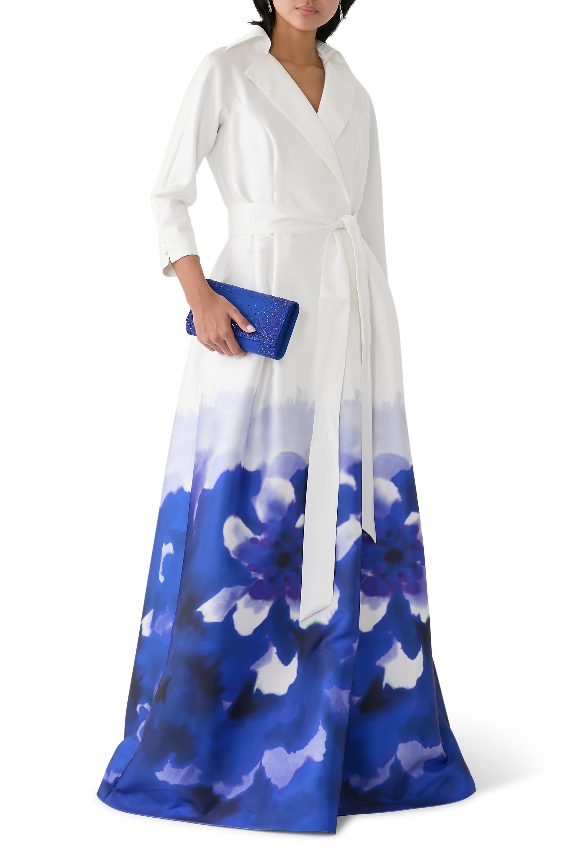 Mikado Watercolor Border Print Shirt Gown