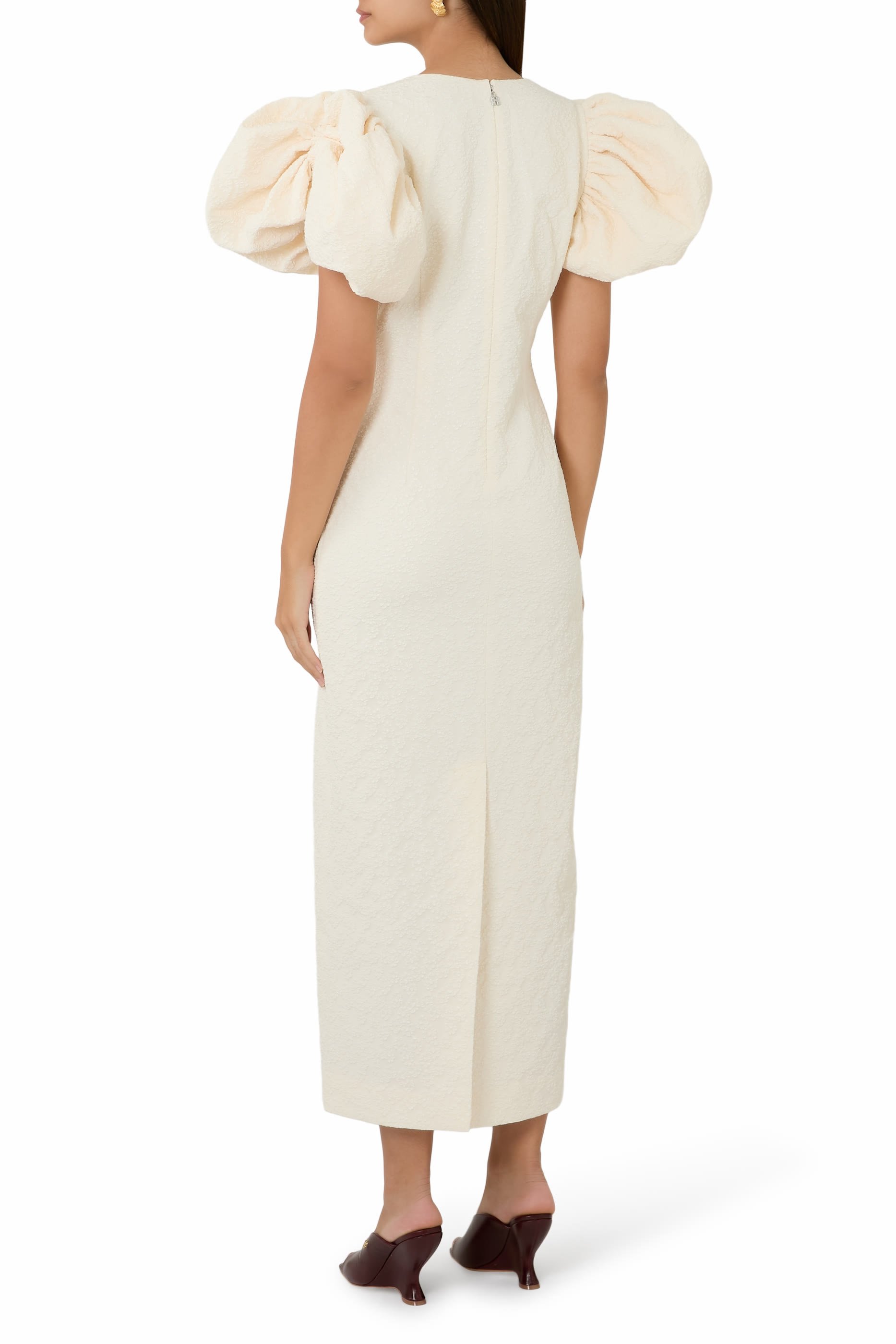 Puffy Jacquard Midi Dress