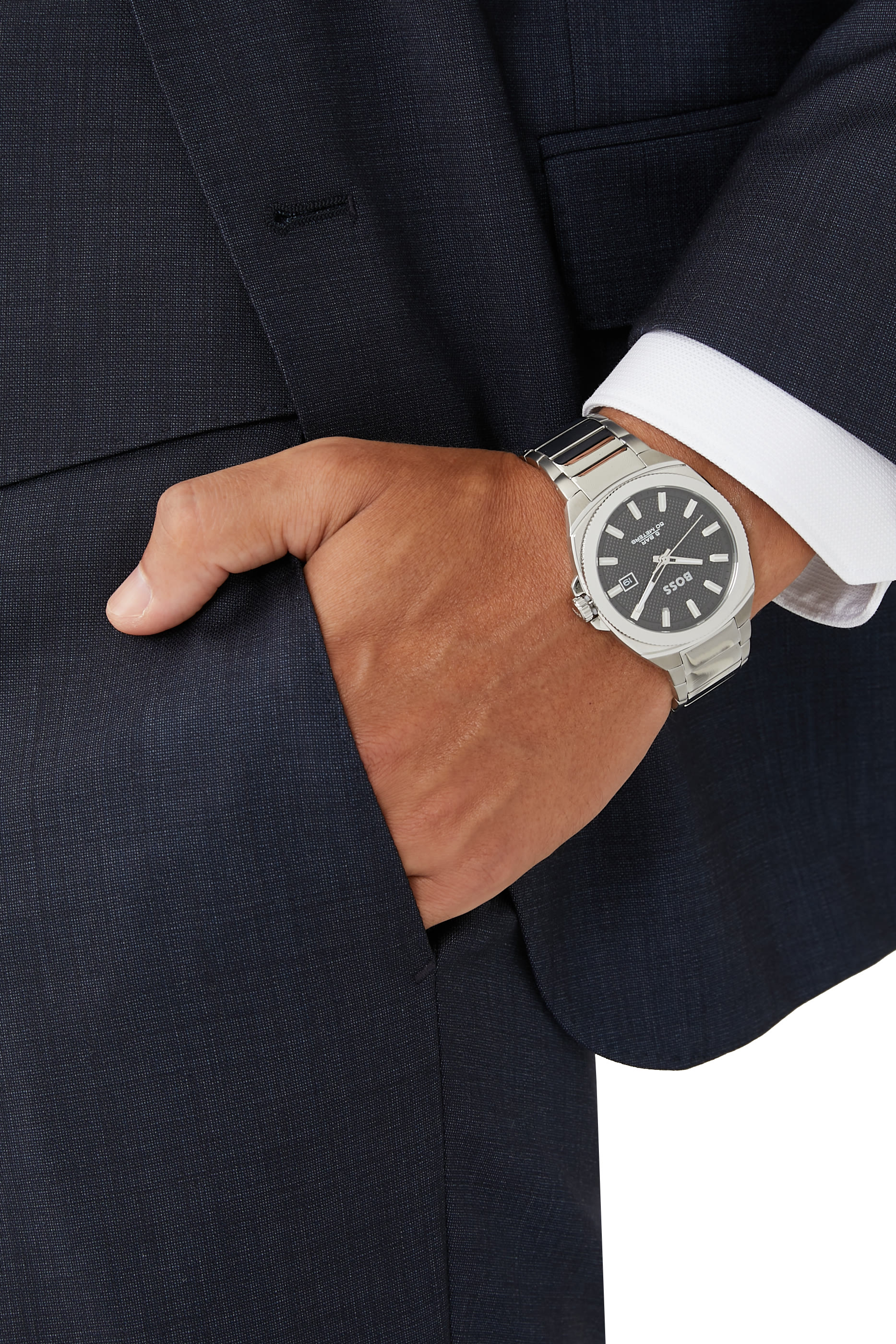 Link-Bracelet Watch With Guilloch&eacute; Black Dial