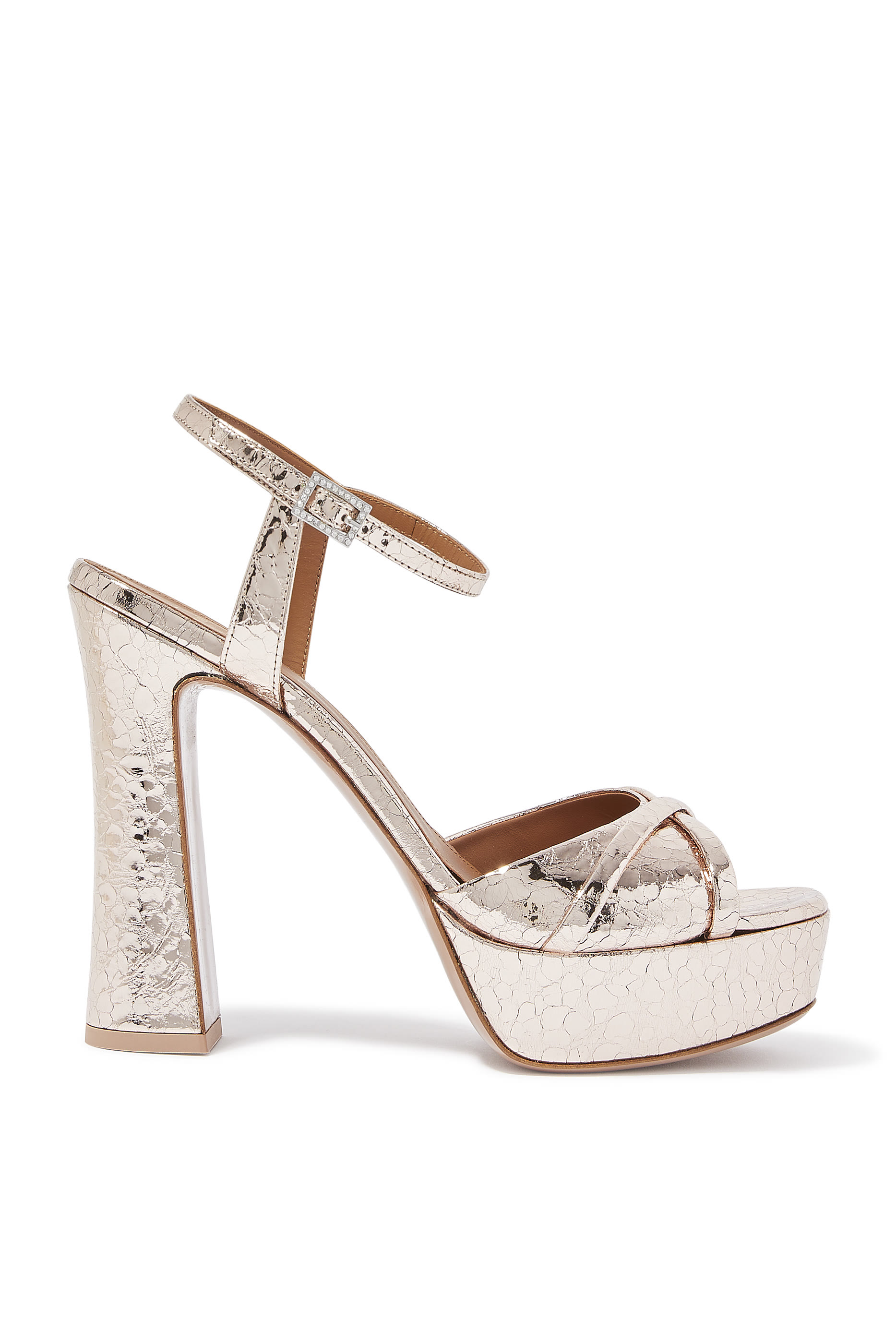 Keaton Metallic Cracked Mirror Leather Platform Sandals