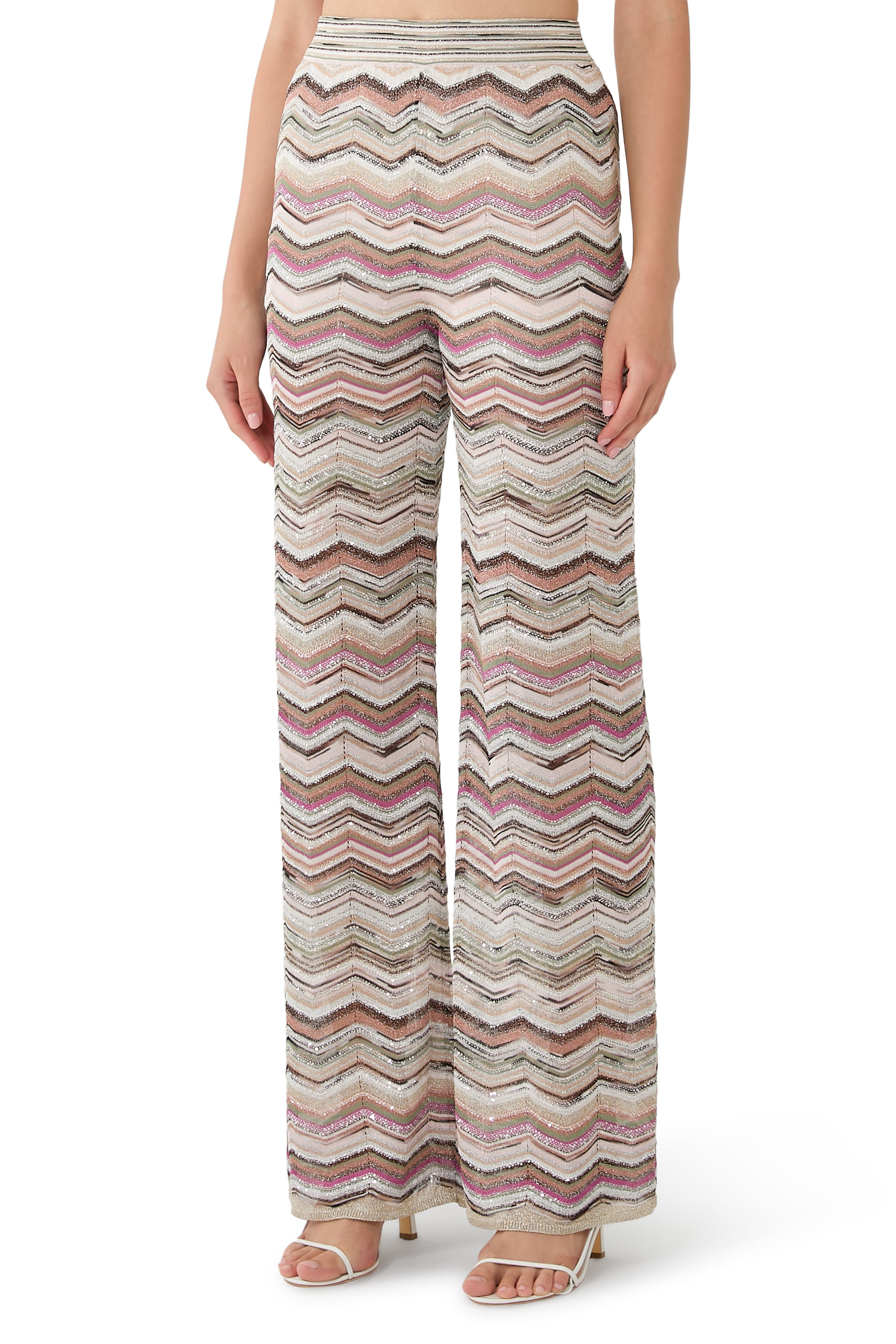 Chevron Sequined Flared Pants