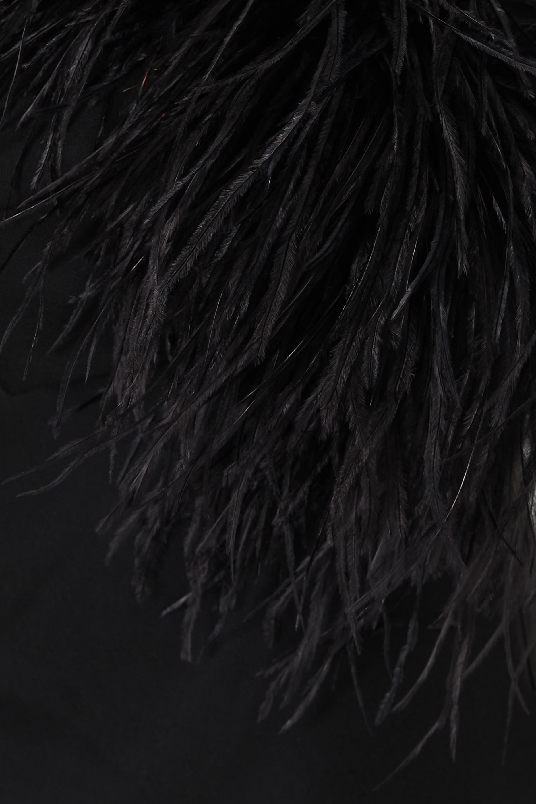 Stretch Drape Crepe Off The Shoulder Dress with Feathers