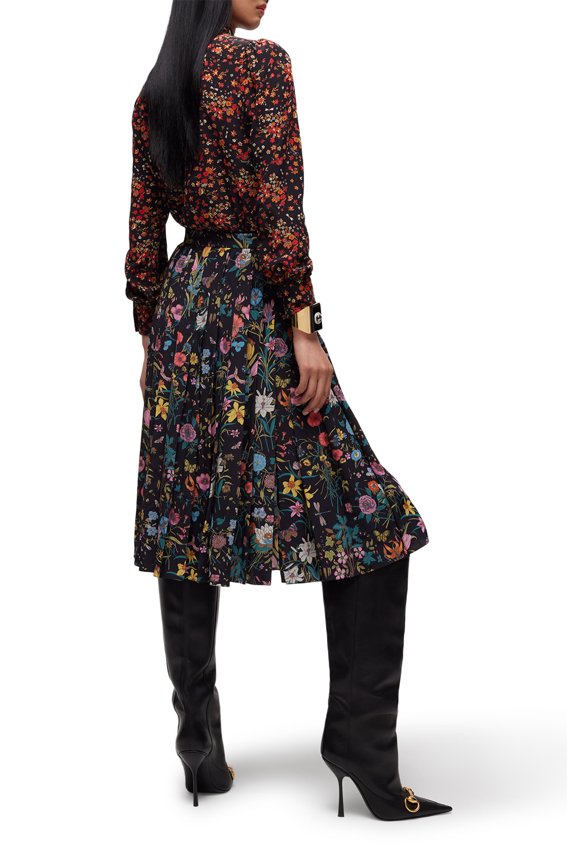 All-Over Flora Print Midi Skirt