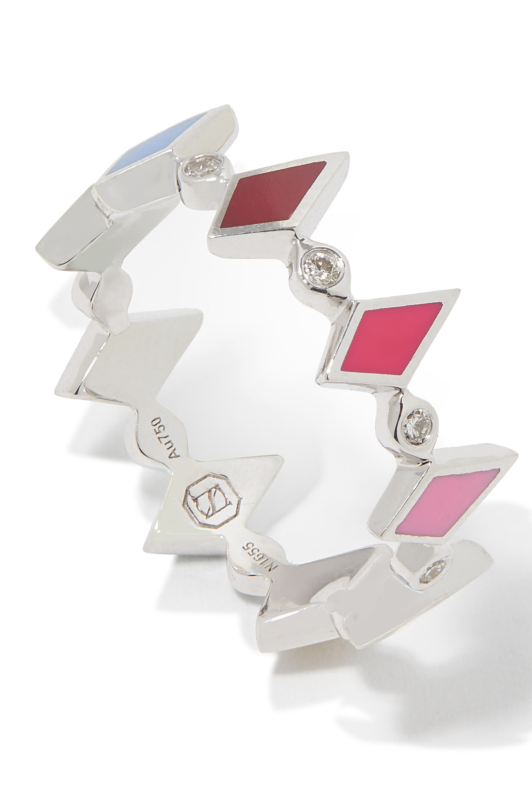 Mosaic Ring, 18k White Gold with Multicolored Enamel & Diamonds