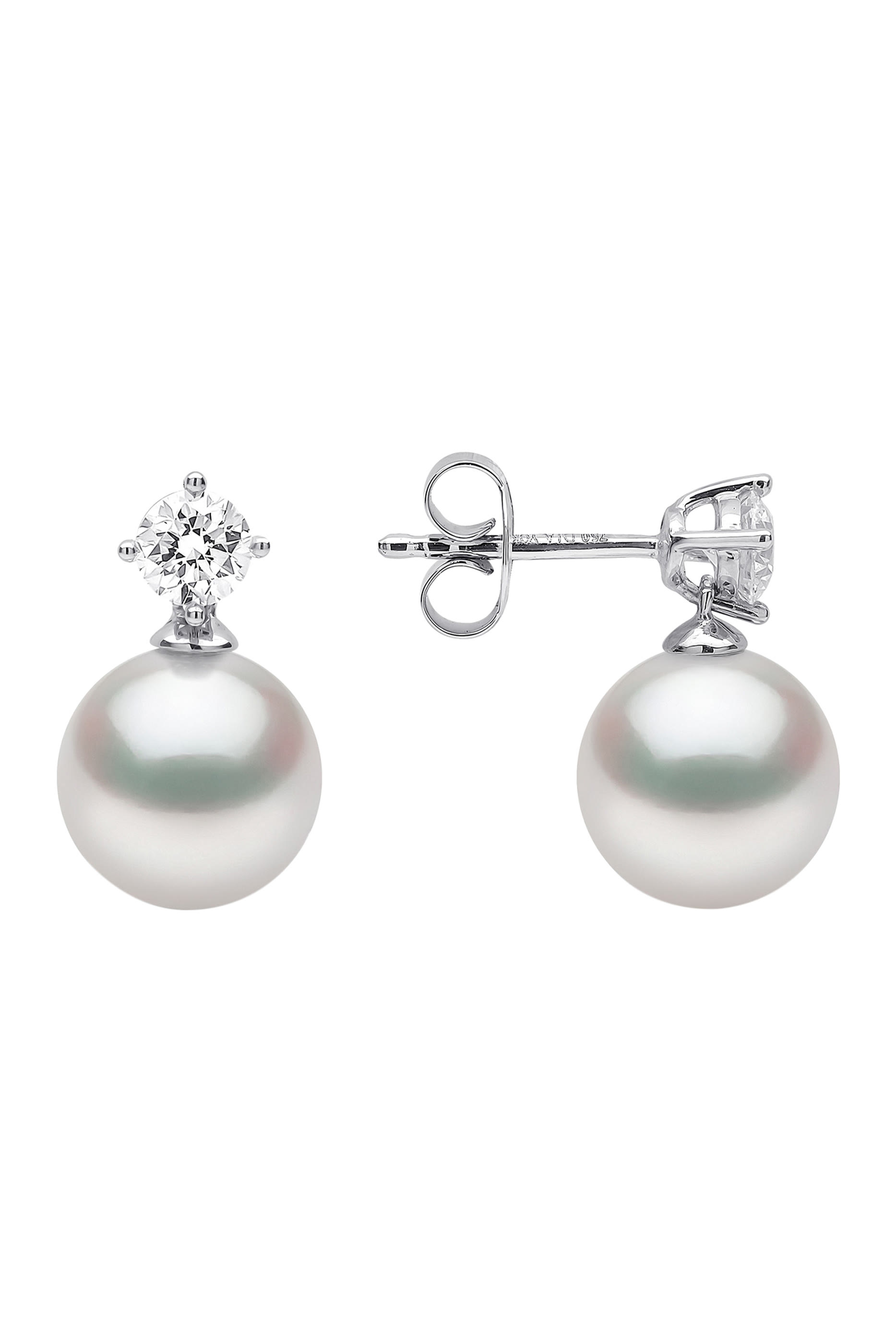 Classic Earrings, 18k White Gold, Diamond & 9mm Pearl