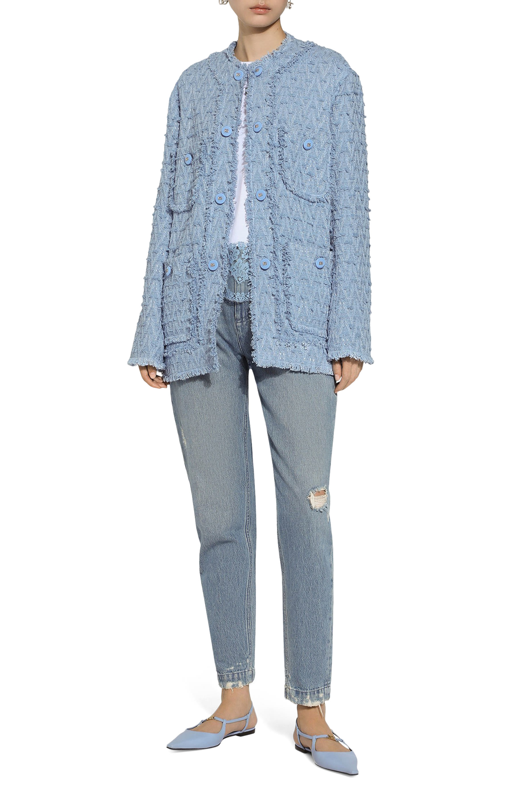 Single-Breasted Cotton Rush-Stitch Jacket