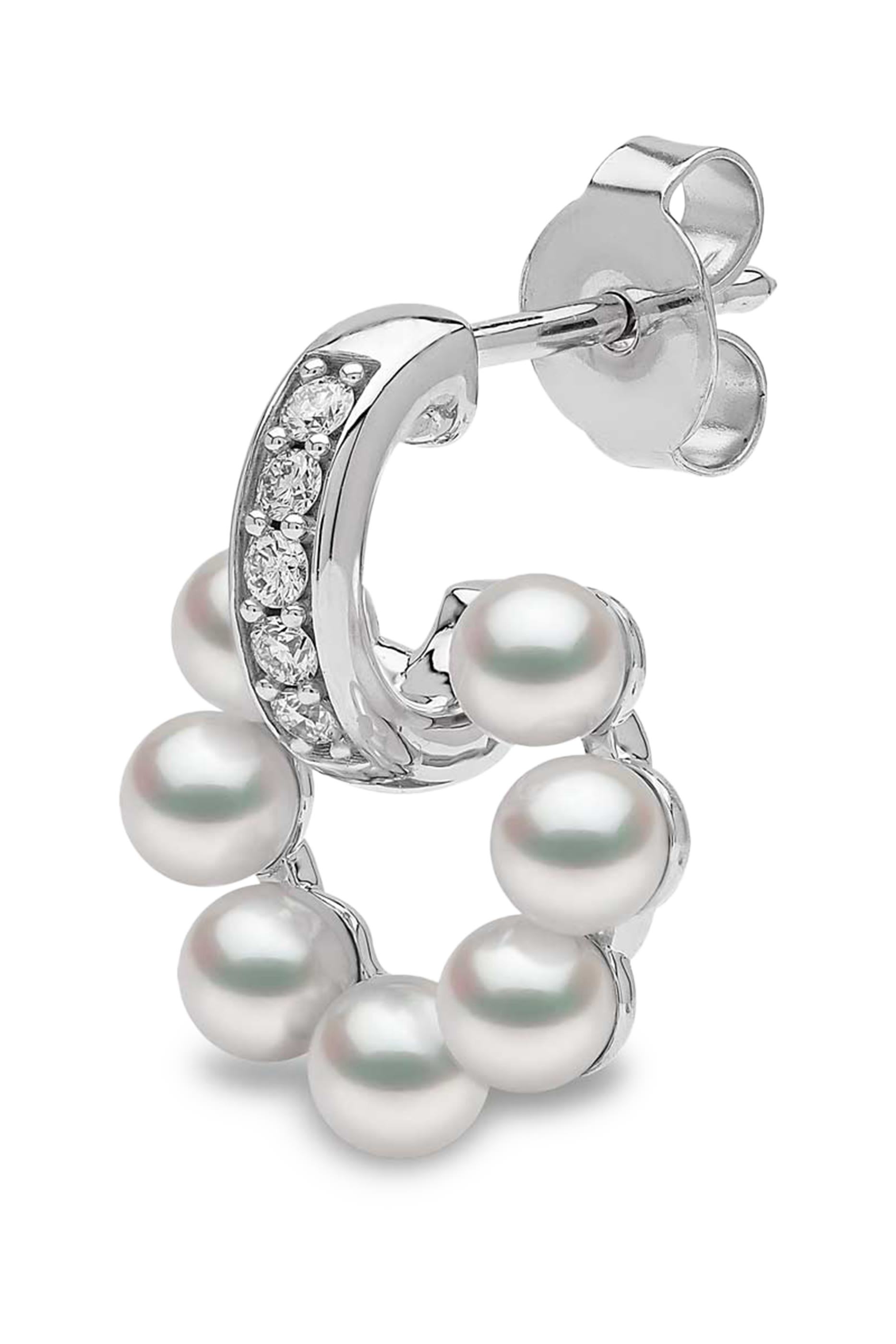 Eclipse Earrings, 18k White Gold with Pearl & Diamonds