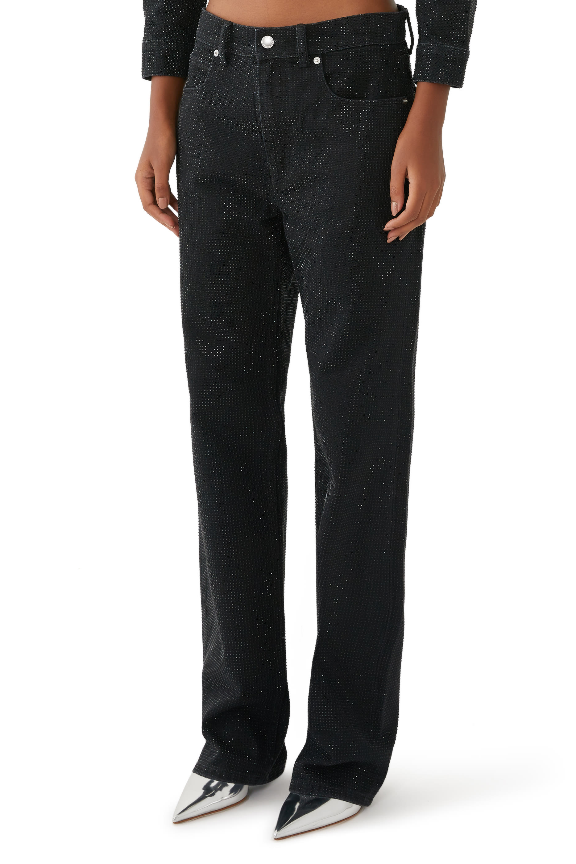 EZ Crystal Rhinestone Hotfix Straight-Leg Cotton Jeans