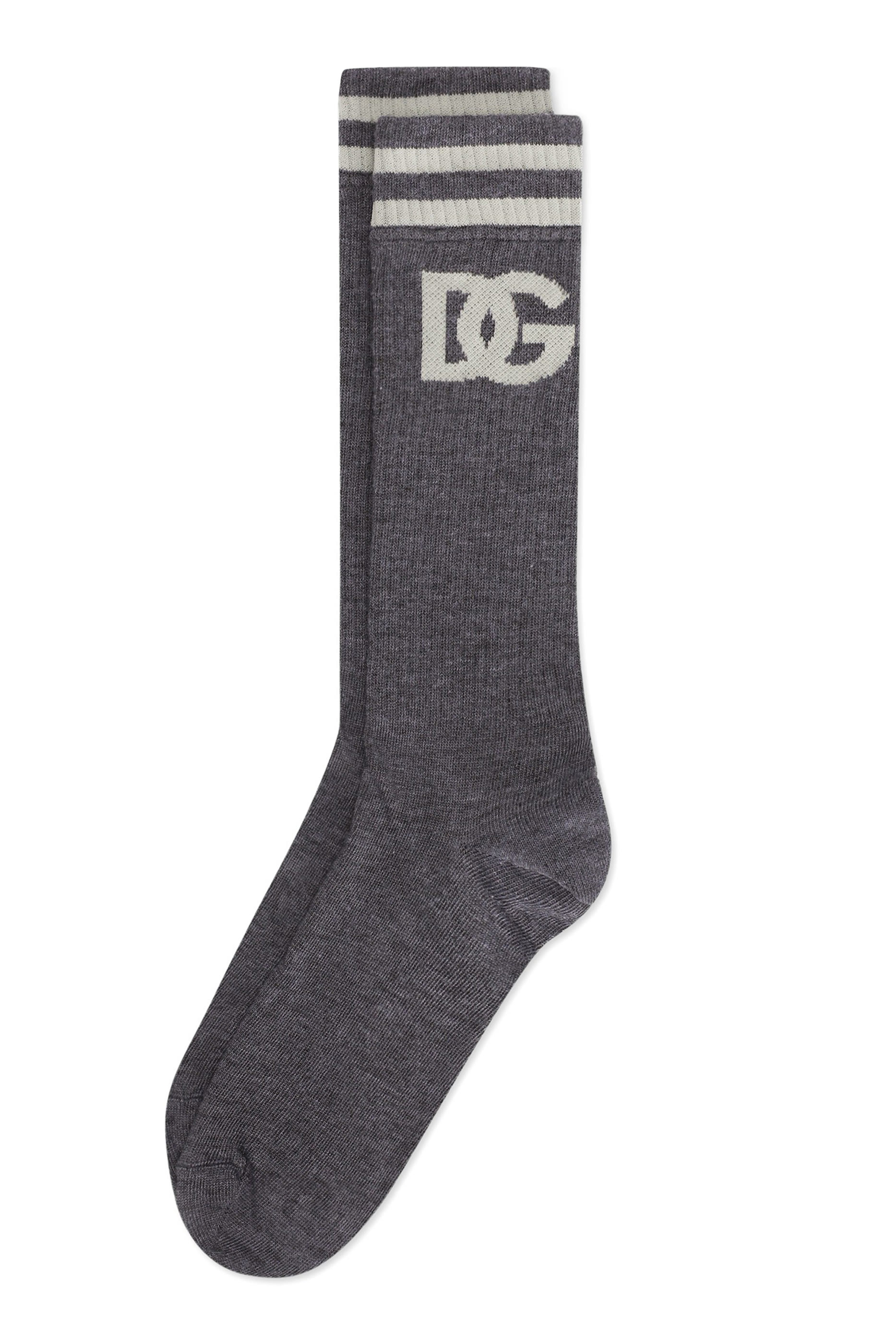 Fine-Rib Cotton Socks with Logo