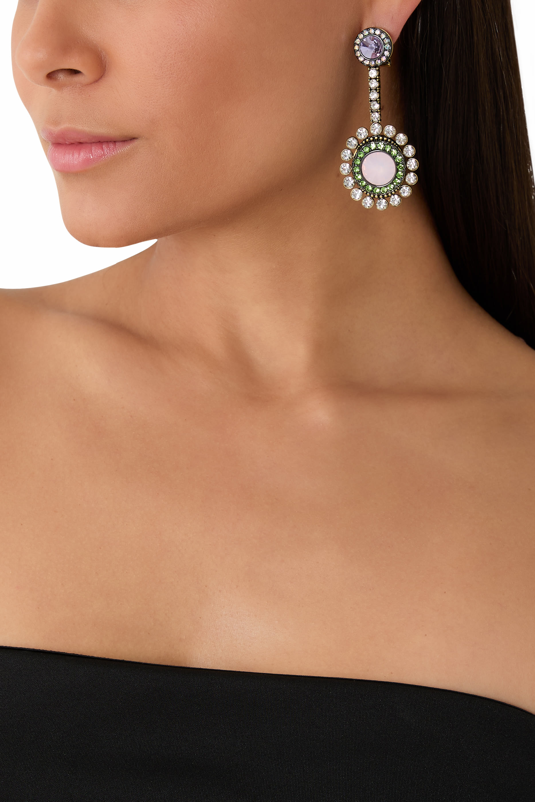 Large Octavia Earrings, Brass & Crystals