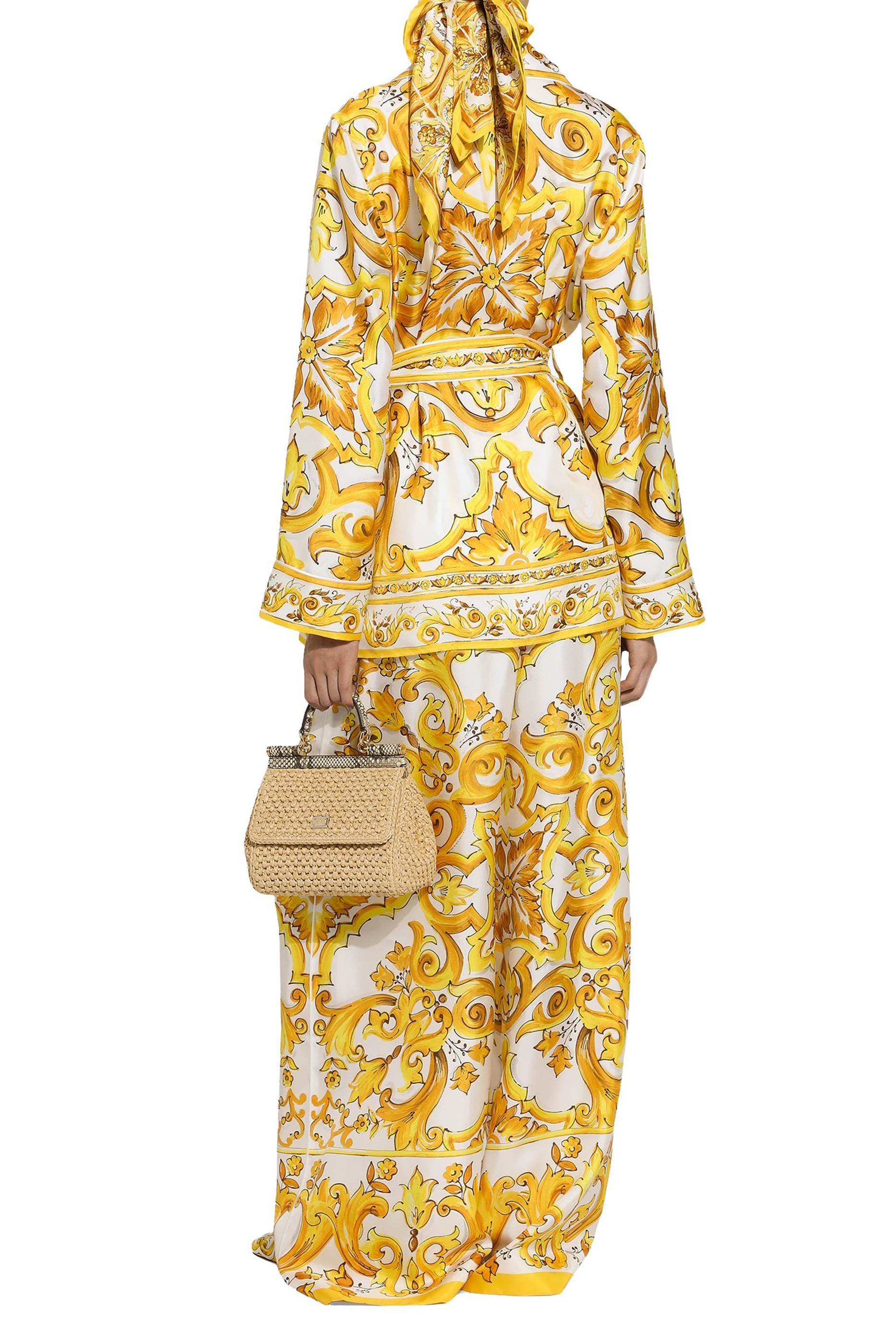 Majolica-Print Silk Twill Pants